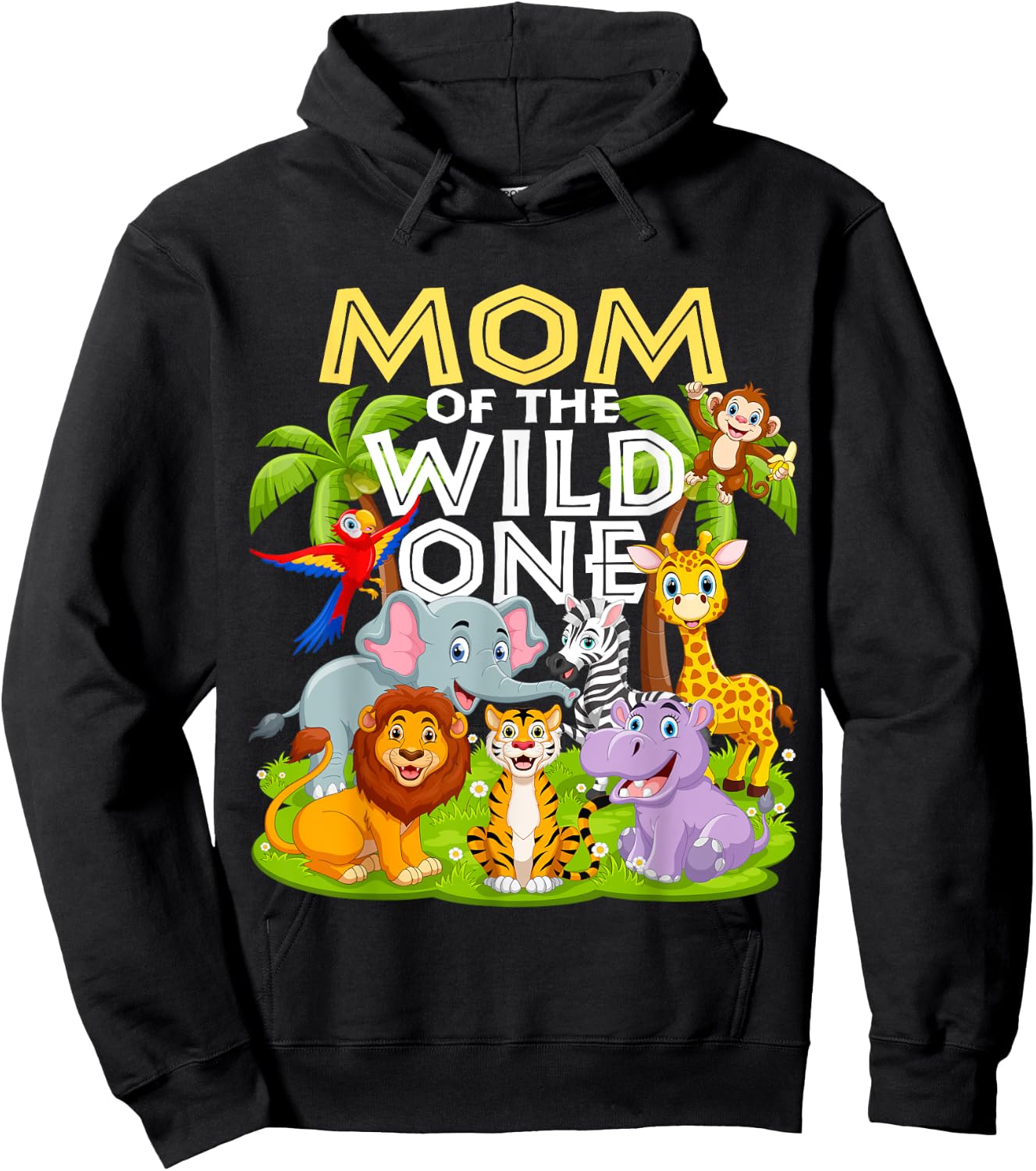 Mom Of The Wild One 1st Birthday Zoo Animal Safari Jungle Hoodie - Hoodie | Black