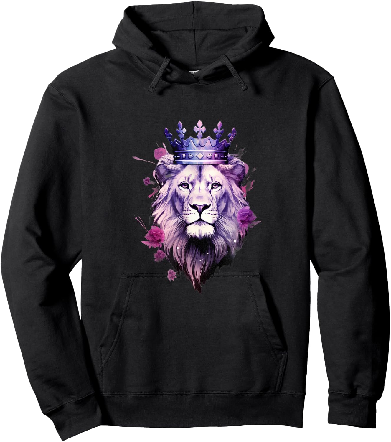 Majestic Purple Lion - Royal Crown Roses Hoodie - Hoodie | Black