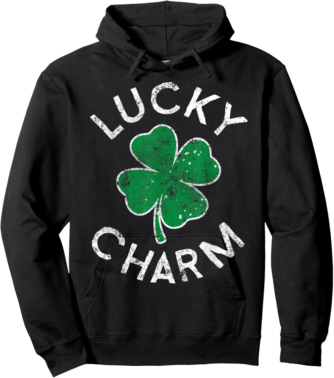 Lucky Charm Clover St. Patrick's Day Distress Hoodie - Hoodie | Black