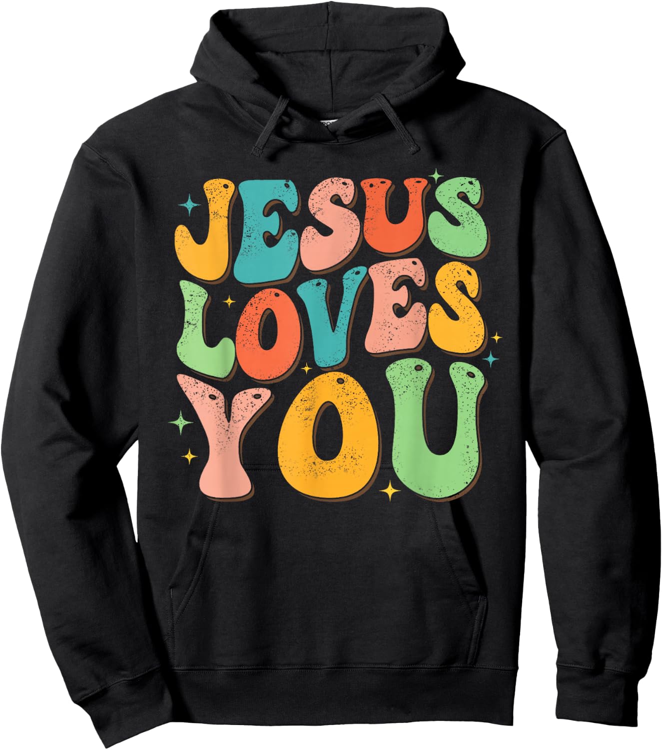 Jesus Loves You Retro Groovy Style Graphic Design Women Hoodie - Hoodie | Black