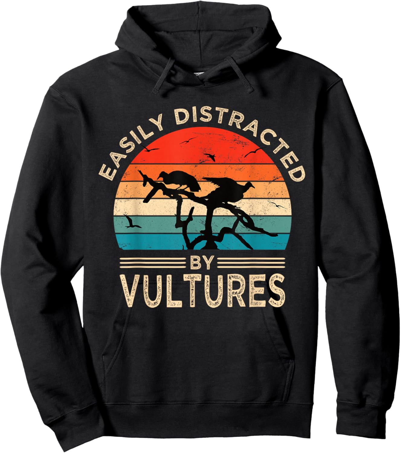 Easily Distracted By Vultures Vintage Funny Vulture Hoodie - Hoodie | Black