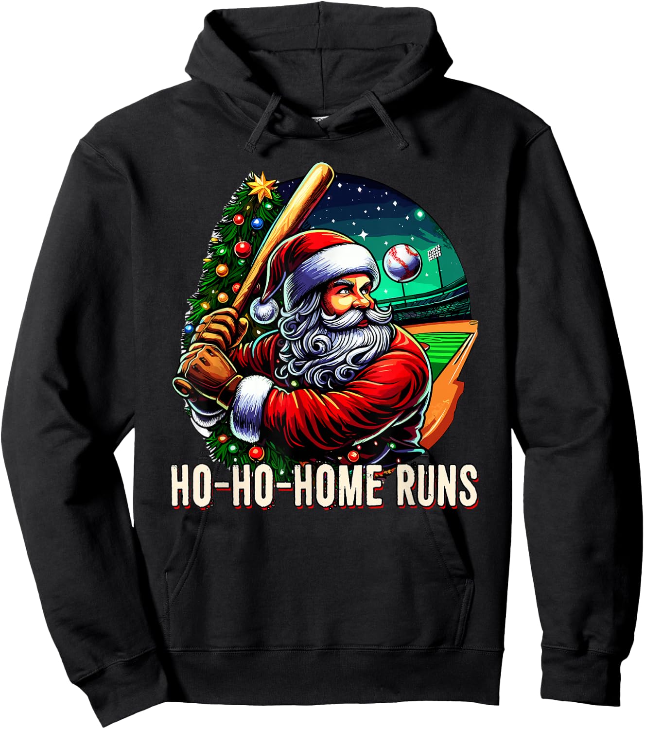 HO HO Home Runs Funny Baseball Santa Claus Sport Christmas Hoodie - Hoodie | Black