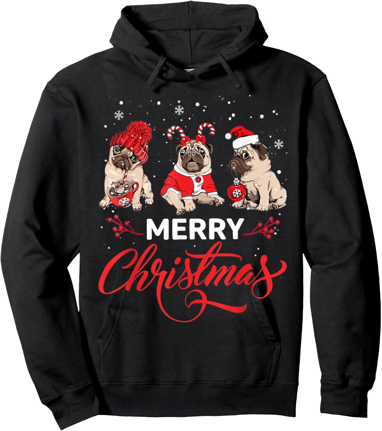 Pug Ugly Christmas Sweater Men Kids Dog Lover Hoodie - Hoodie | Black