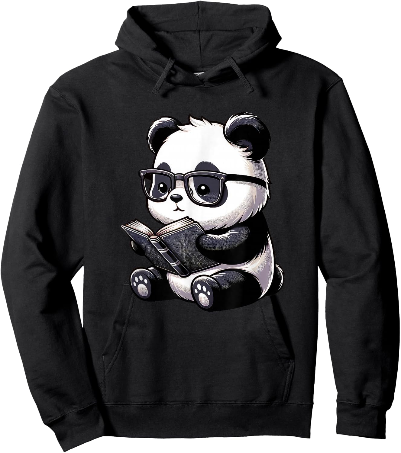 Panda Reading Book Kawaii Bookworm Librarian - Panda Reading Book Kawaii Bookworm Designs - -Adults & -Kids - Black - Small - Short Sleeve - Cotton, Polyester - Novelty Hoodie - Hoodie | Black