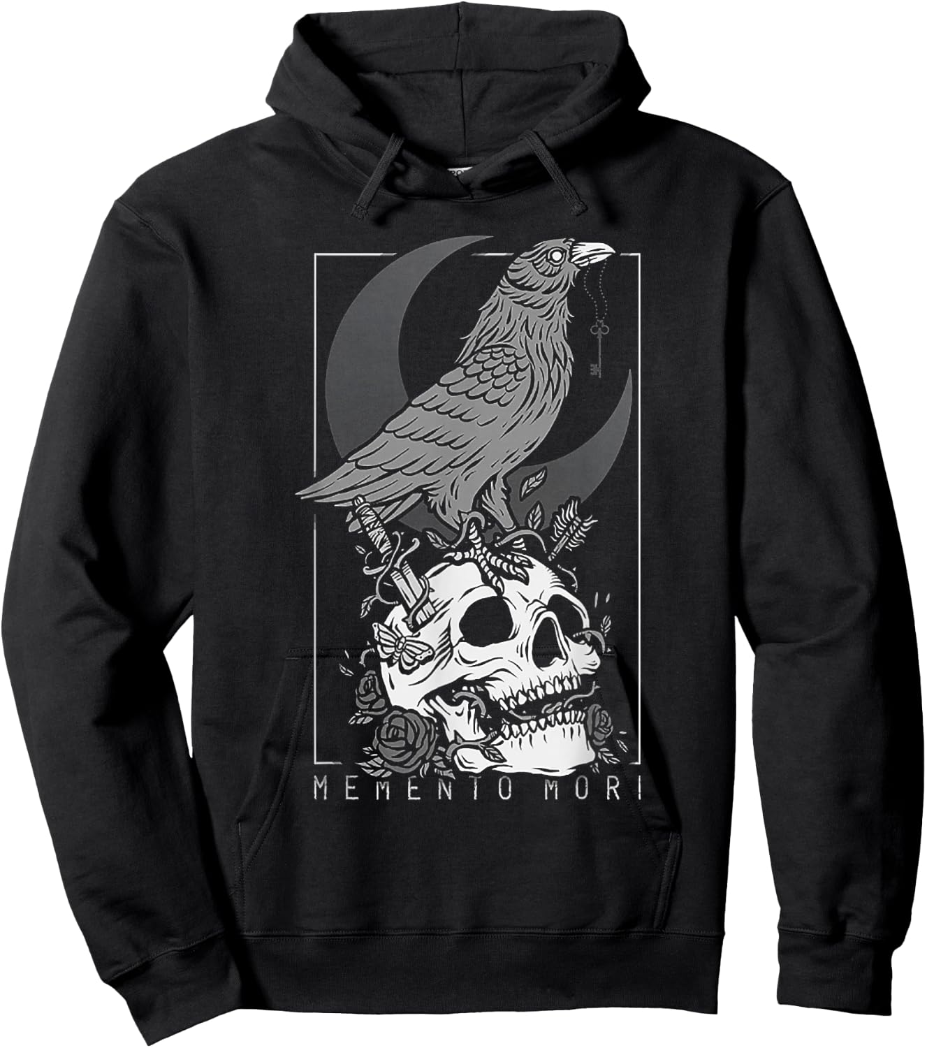 Memento Mori Crow Skull Moon Hoodie - Hoodie | Black