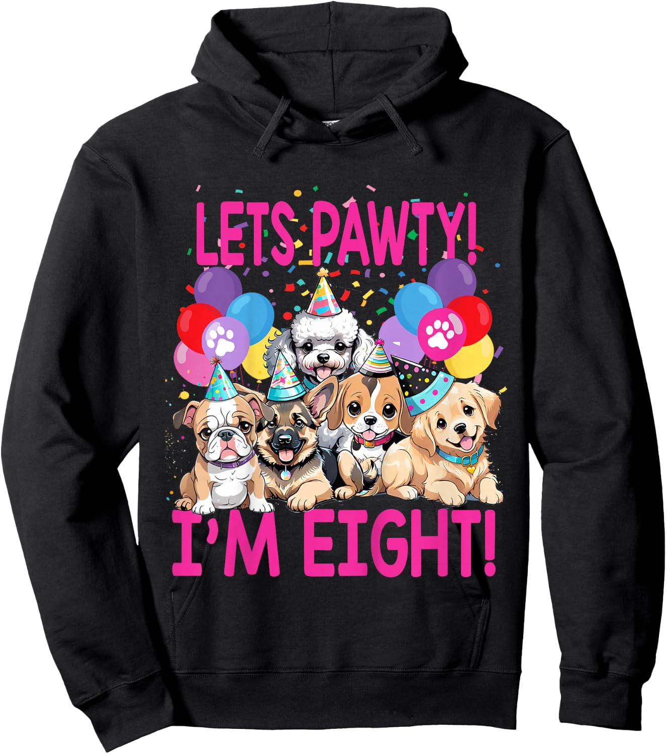 Kids Lets Pawty I'm EIGHT! Puppy Dog Themed Birthday Party Outfit Hoodie - Hoodie | Black