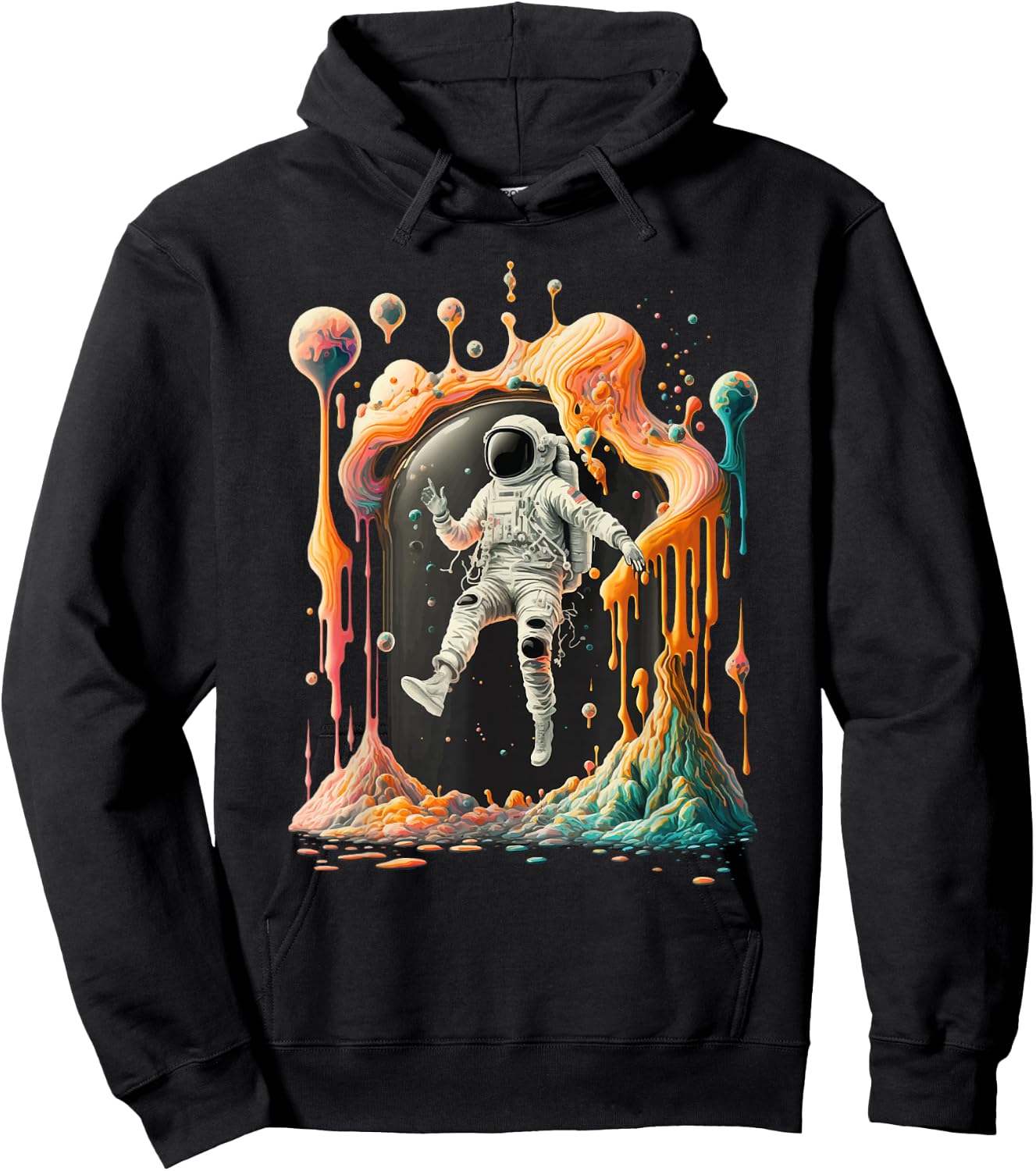 Psychedelic Astronaut, Trippy Space Adventure: Graphic Hoodie - Hoodie | Black