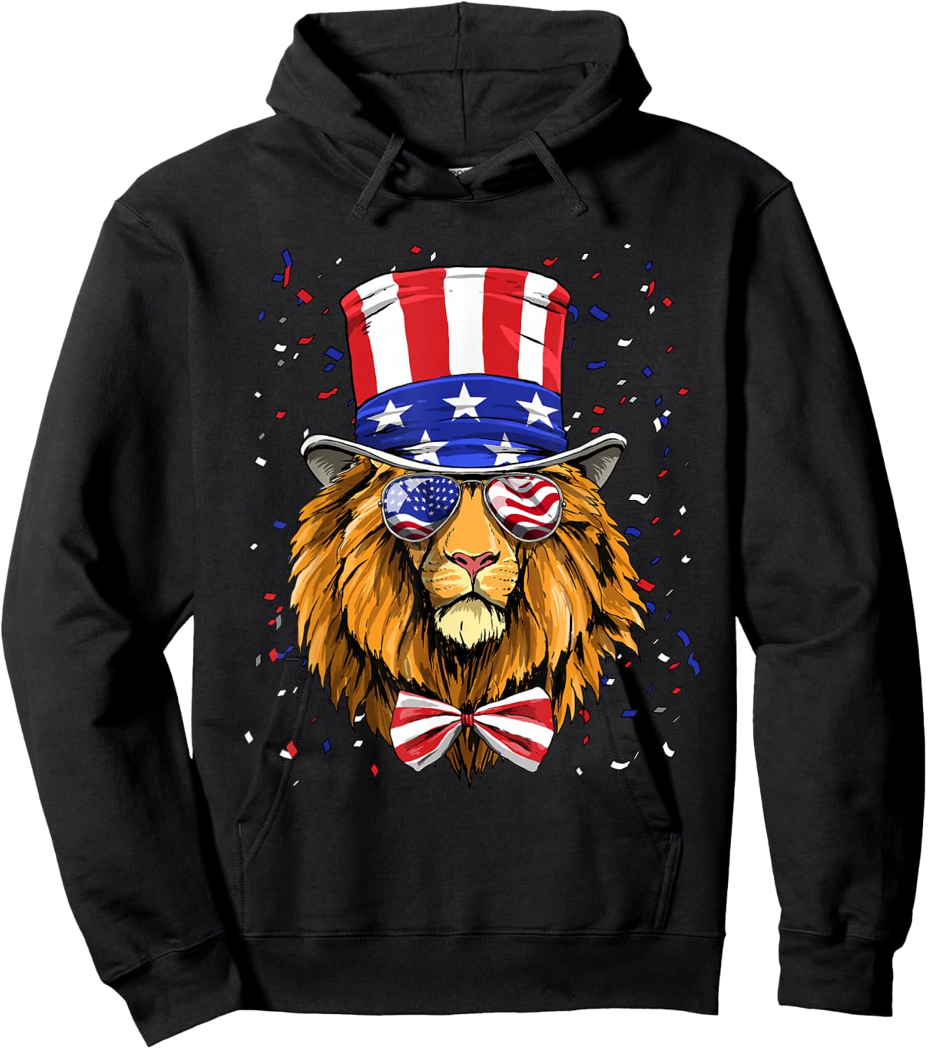 4th of July Patriotic Lion USA Flag Independence Lion Lover Hoodie - Hoodie | Black