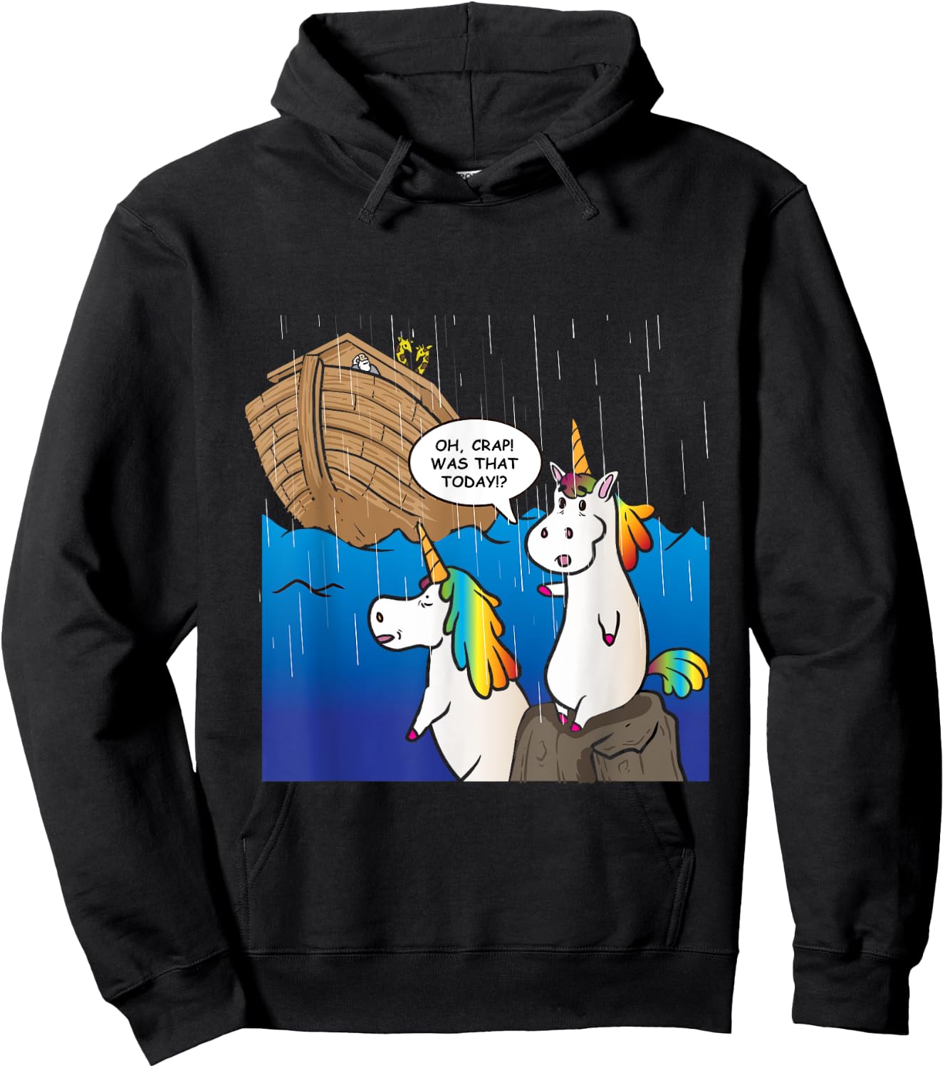 Two Unicorns Missing Ark Noah During Rain Funny Christian Hoodie - Hoodie | Black