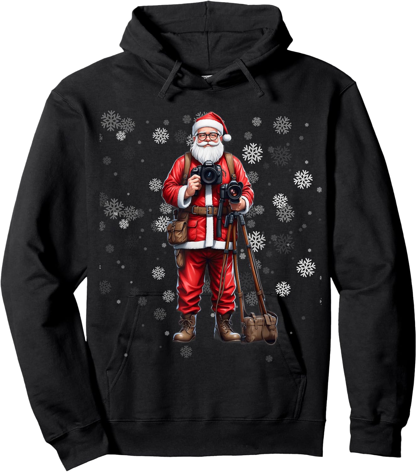 Santa Photographer Funny Holiday Christmas Pajama Hoodie - Hoodie | Black