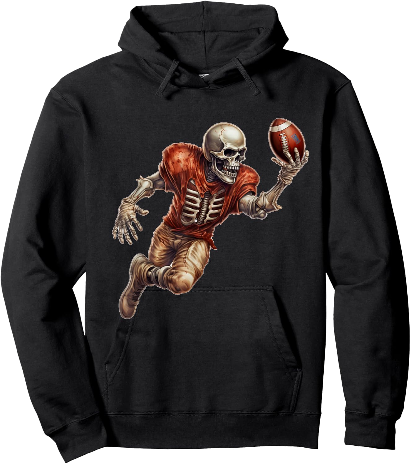 Skeleton Playing Football Cool Touchdown Halloween Hoodie - Hoodie | Black