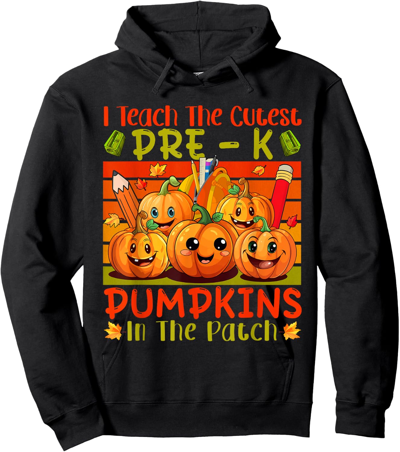 Vintage I Teach The Cutest Pre-K Pumpkins In The Patch Hoodie - Hoodie | Black