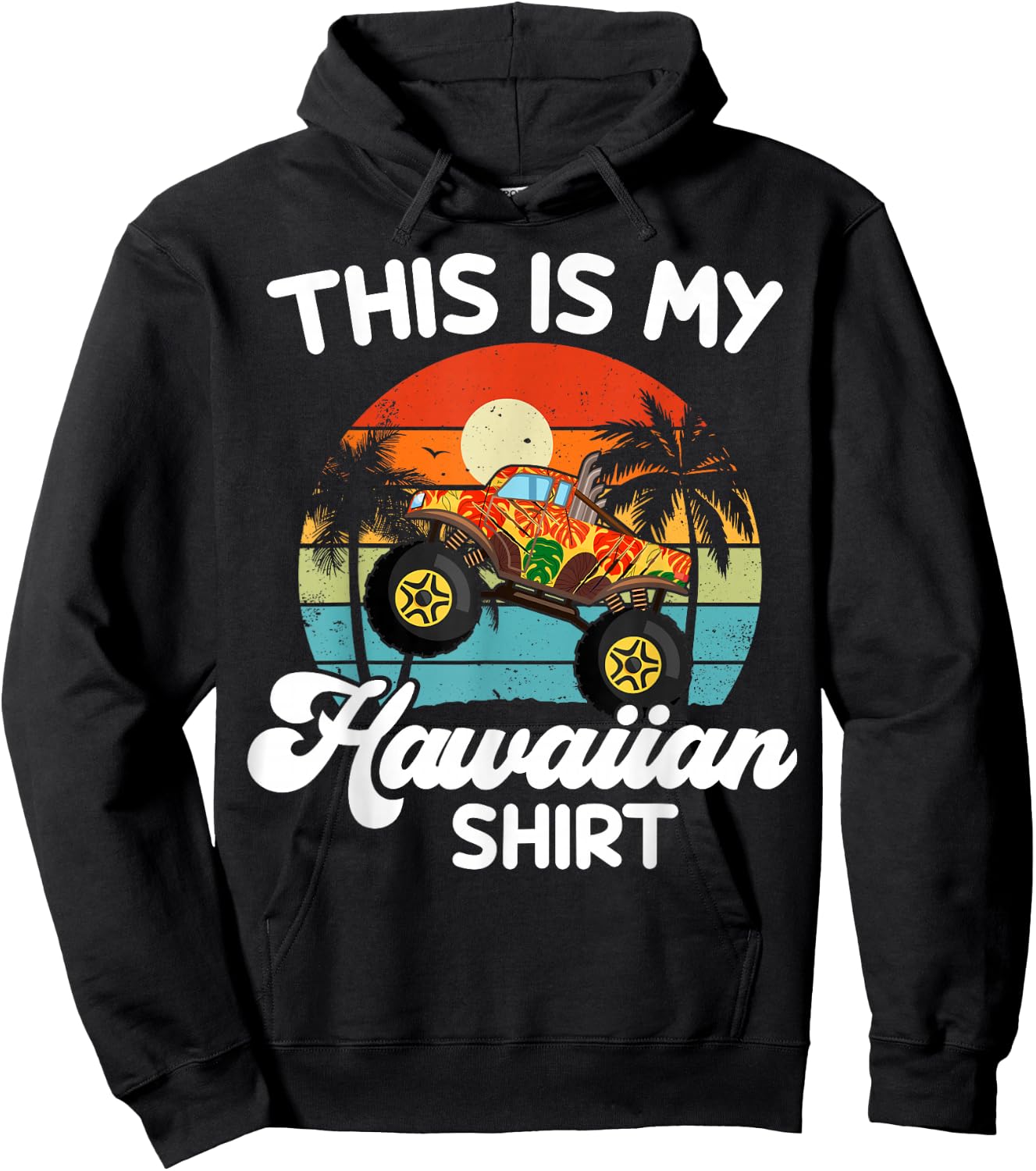 Kids This My Hawaiian-Shirt Toddler Boy Hawaii Monster Truck Hoodie - Hoodie | Black