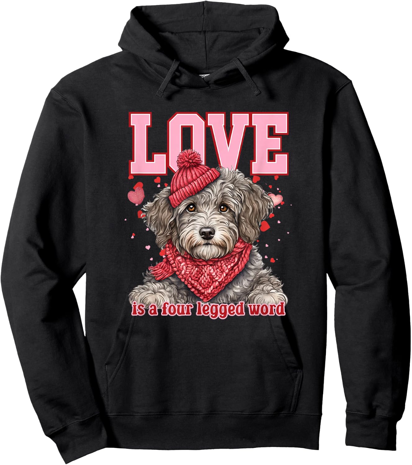 Aussie Doodle Valentine Four-Legged Affection Hoodie - Hoodie | Black