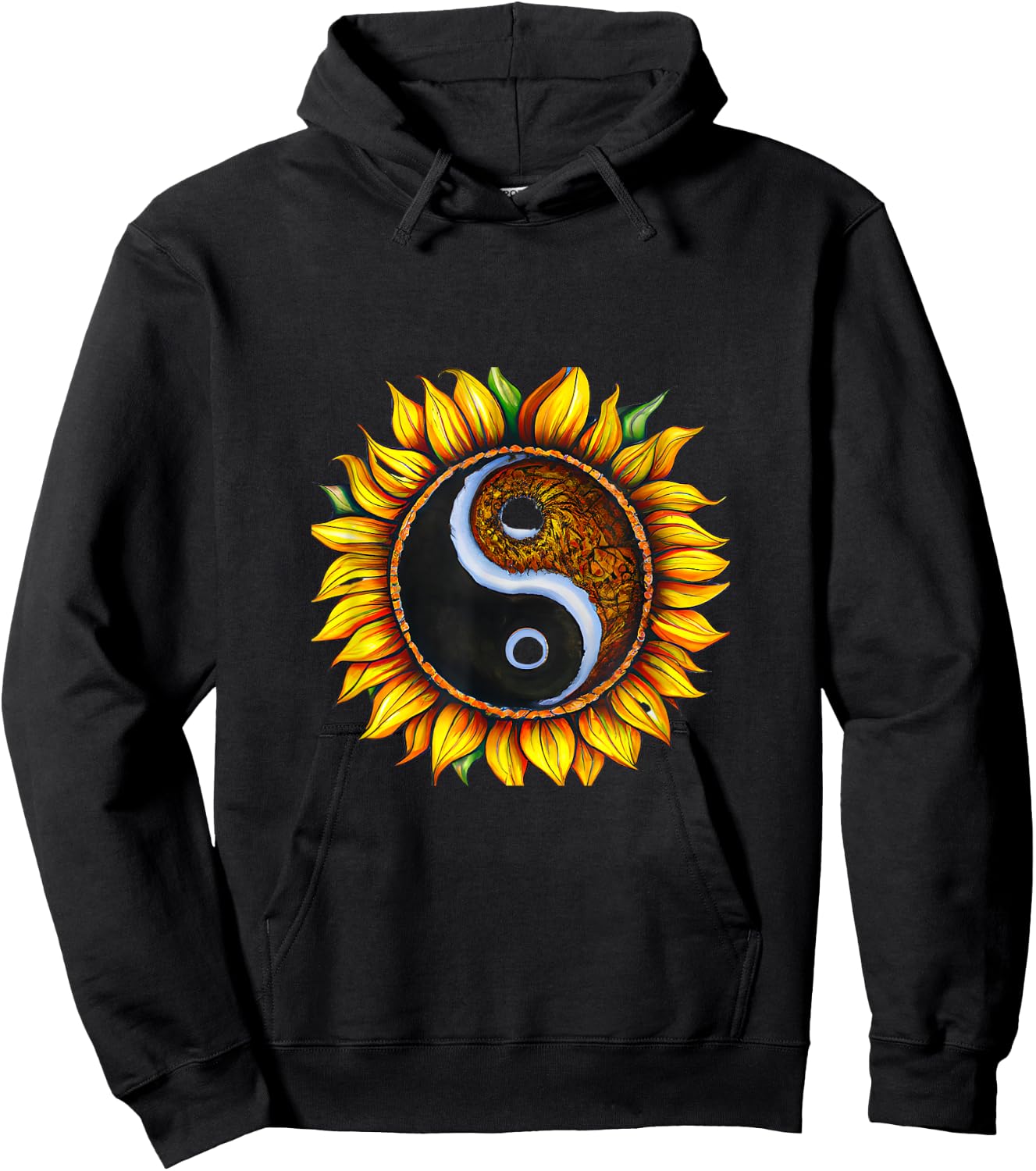 Sunflower Yin Yang Floral Light Dark Harmony Hoodie - Hoodie | Black