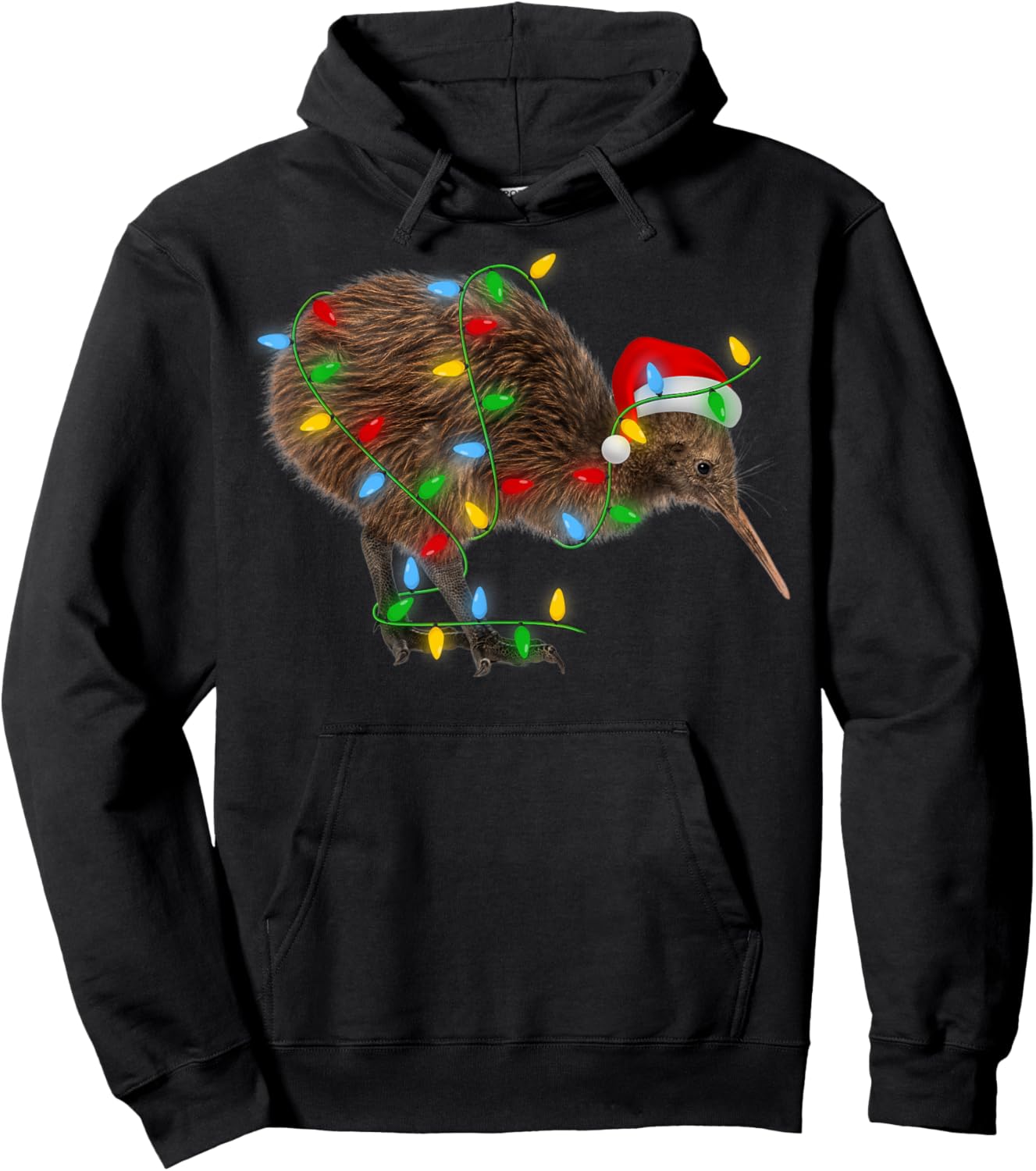 Kiwi Bird Xmas Lighting Holiday Santa Kiwi Christmas Hoodie - Hoodie | Black