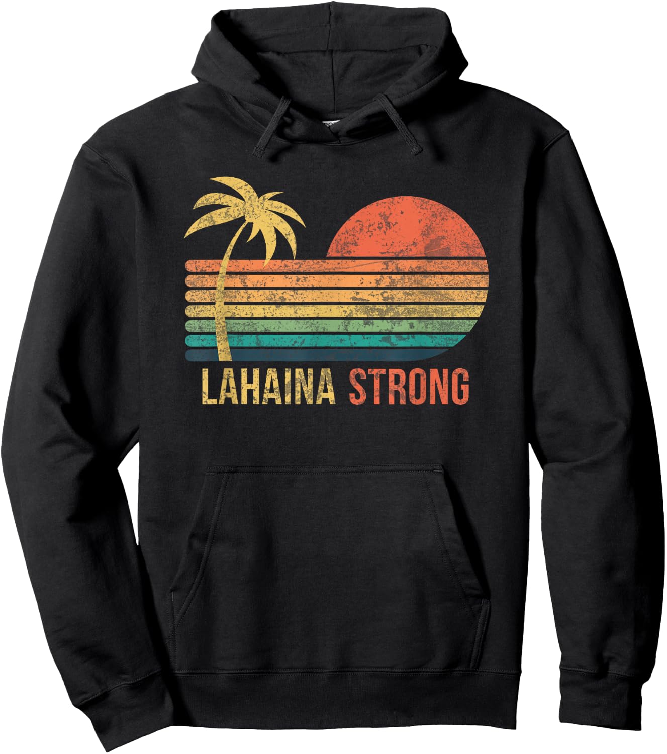 Lahaina Strong Palm Tree and Sunset Hoodie - Hoodie | Black