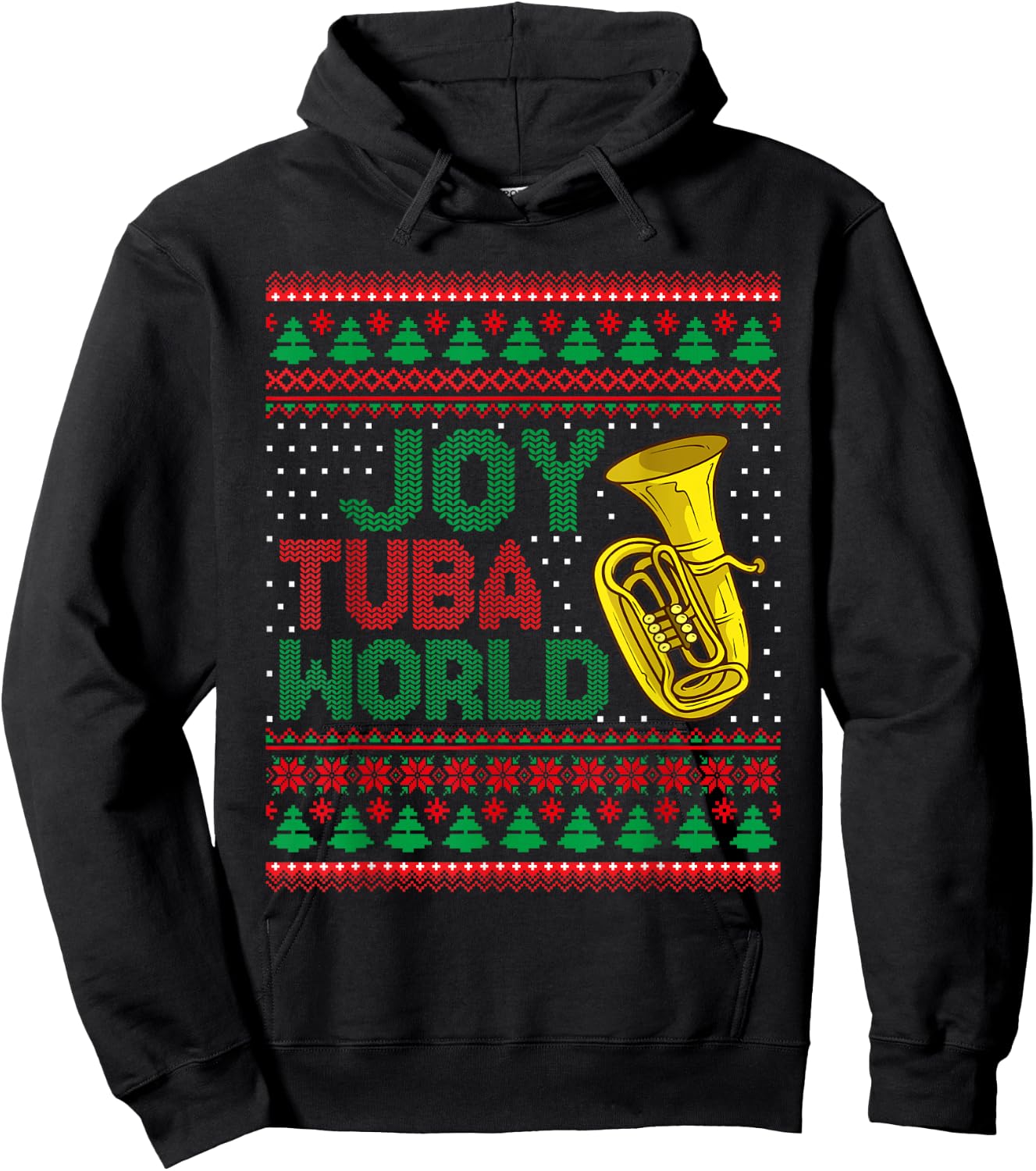 Joy Tuba World Ugly Christmas Sweater Music Lover Xmas Hoodie - Hoodie | Black