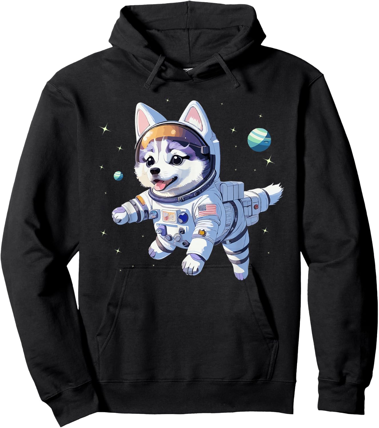 Space Dog Siberian Husky Cute Puppy Astronaut Galaxy Graphic Hoodie - Hoodie | Black
