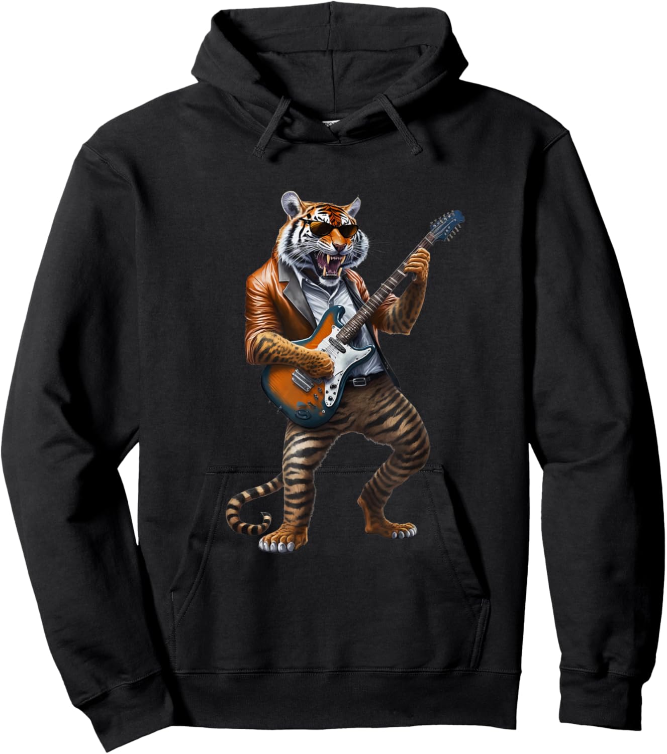 Animal Tiger Lover Guitar - Tiger Playing Electric Guitar Hoodie - Hoodie | Black