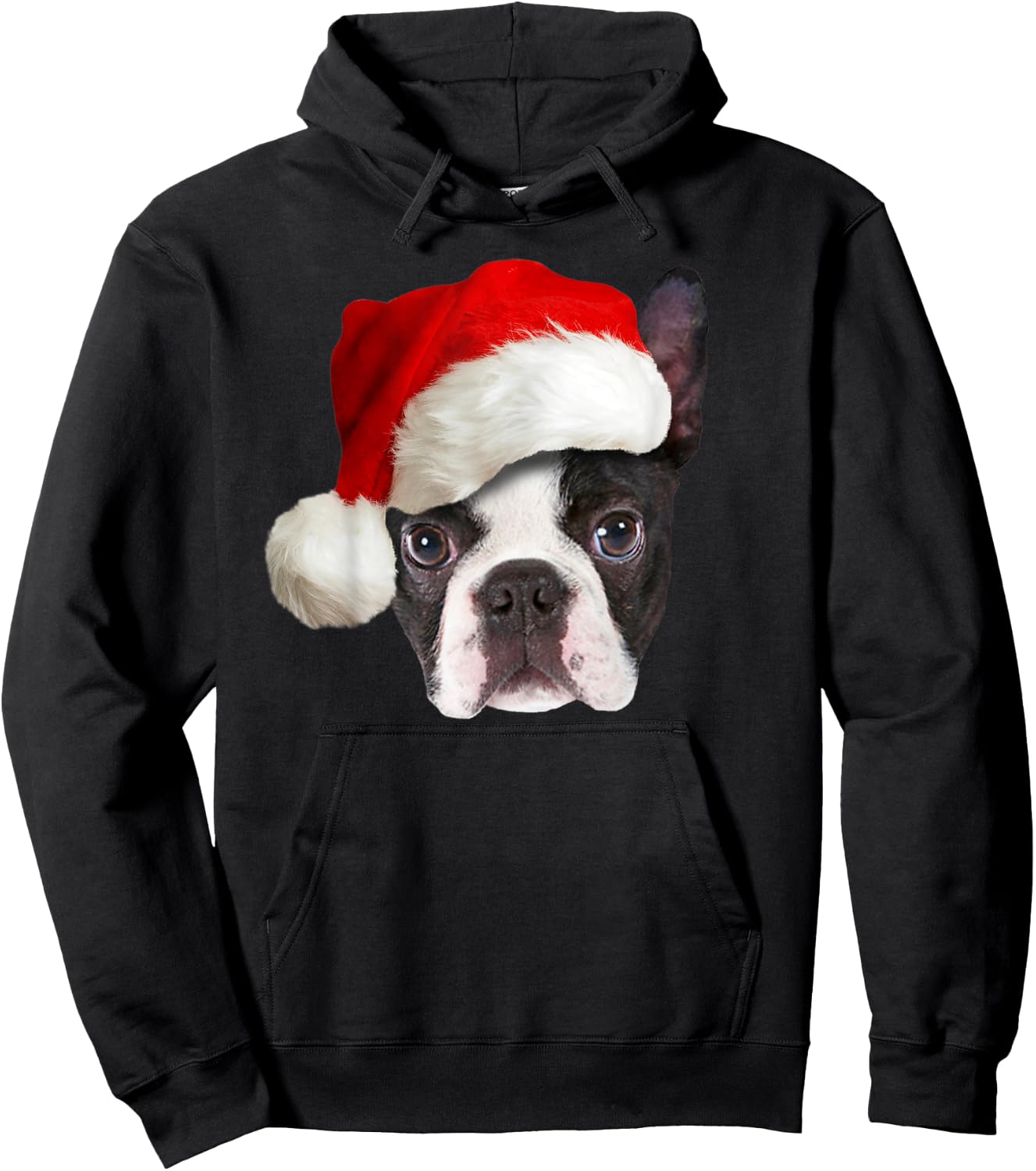Funny Boston Terrier Christmas Santa Claus Hat Dog Puppy Hoodie - Hoodie | Black