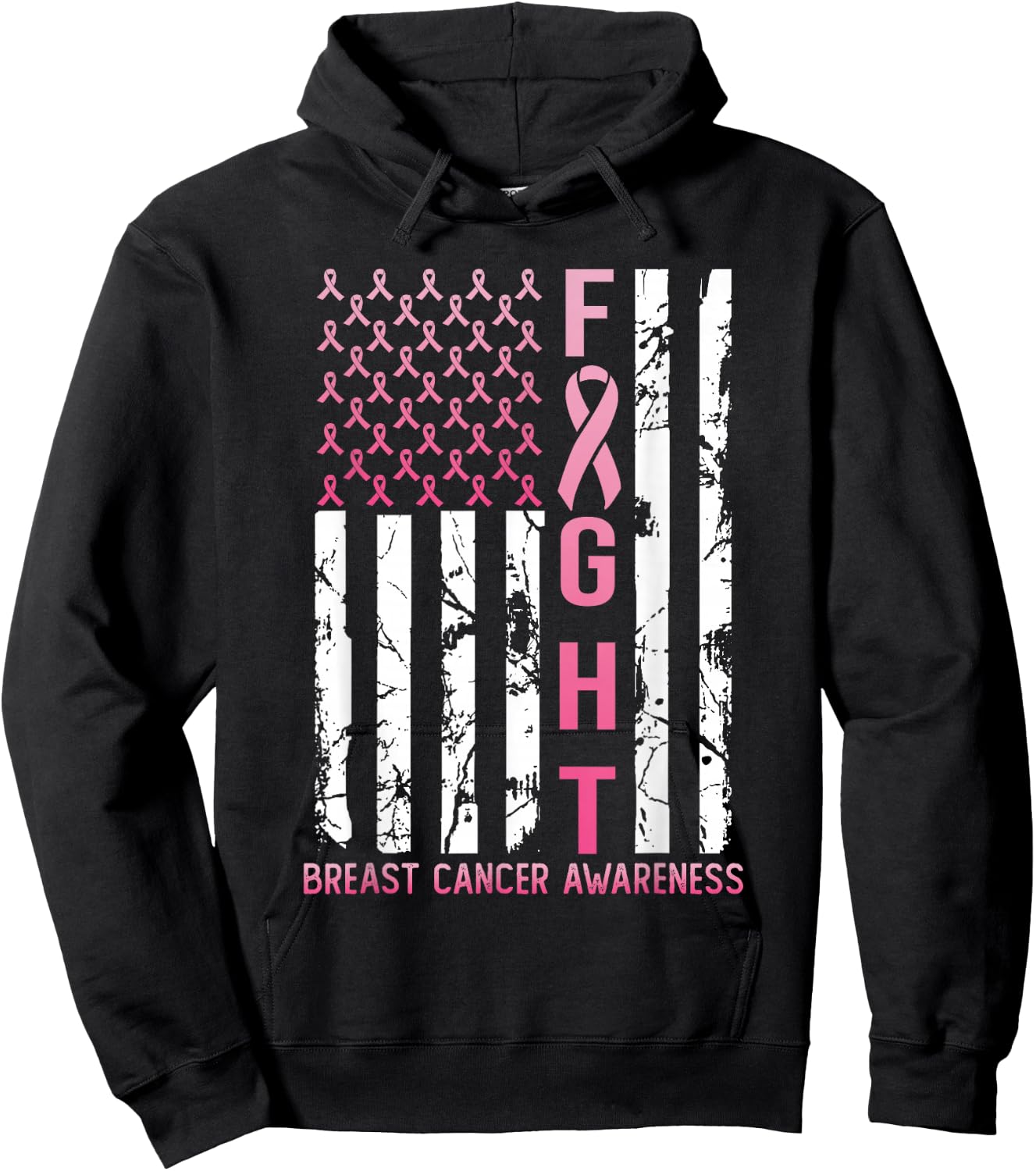 USA Pink Flag Breast Cancer Awareness Month October Hoodie - Hoodie | Black