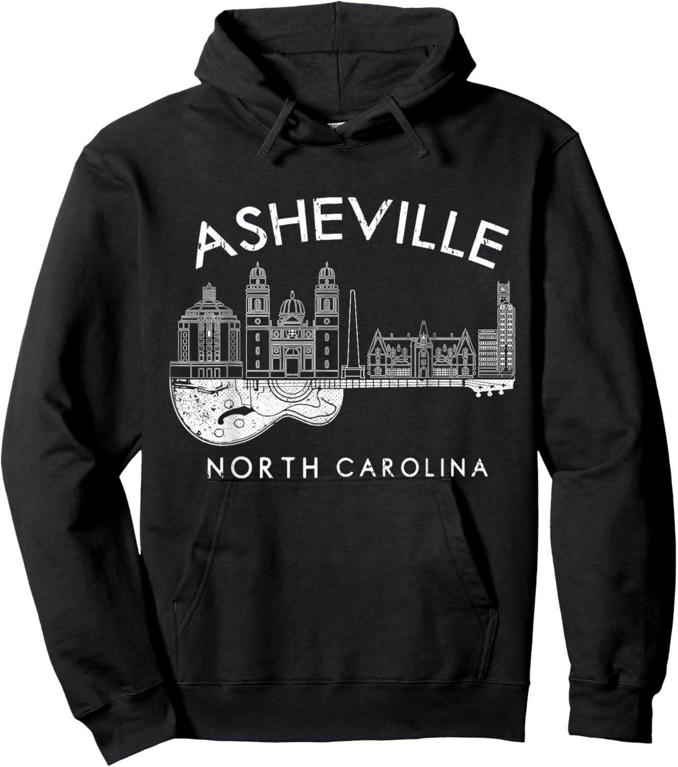 Asheville Souvenir Men North Carolina Lover Music Guitar Hoodie - Hoodie | Black