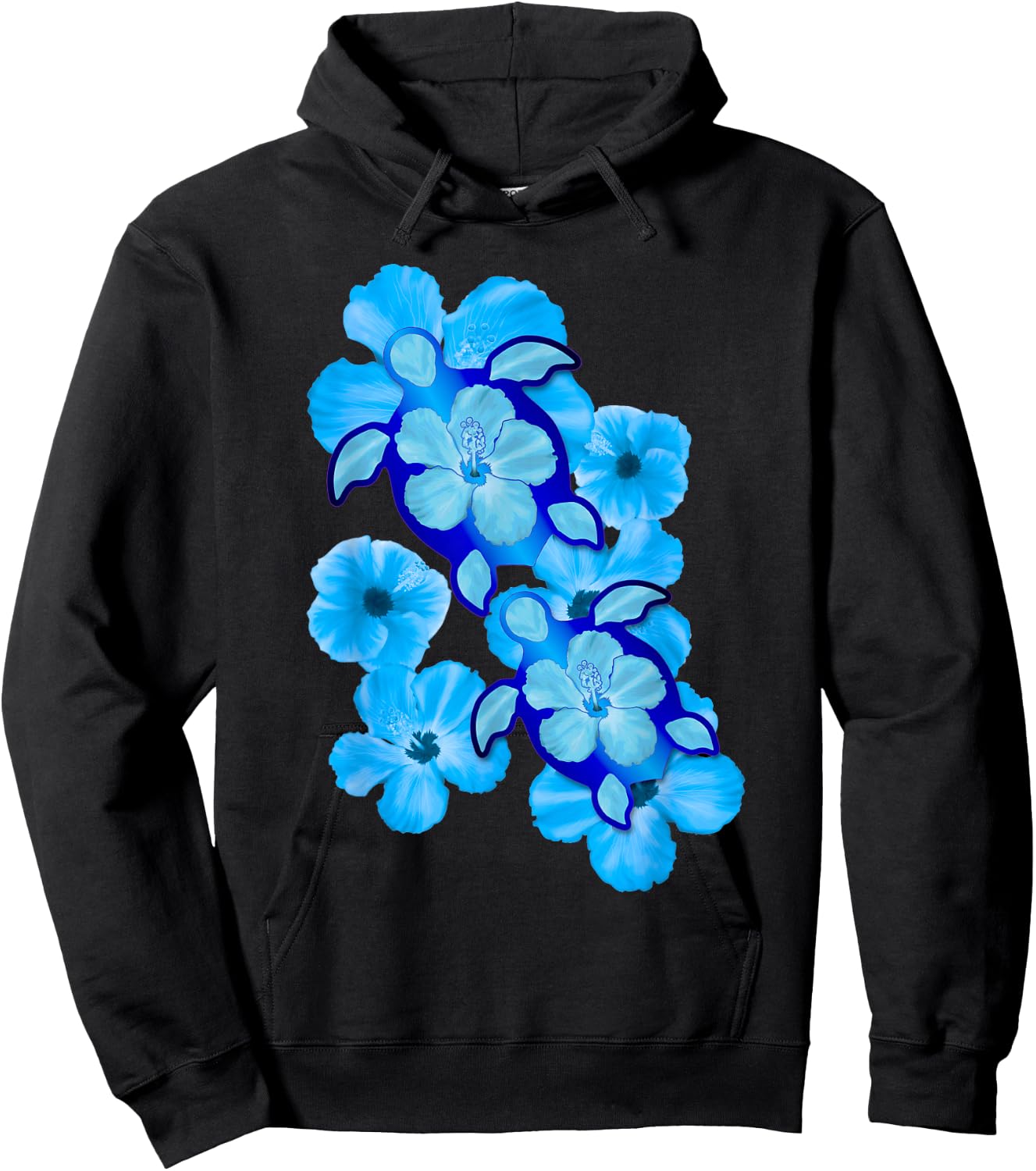 Hawaiian Sea Turtles Hibiscus Flowers Hoodie - Hoodie | Black