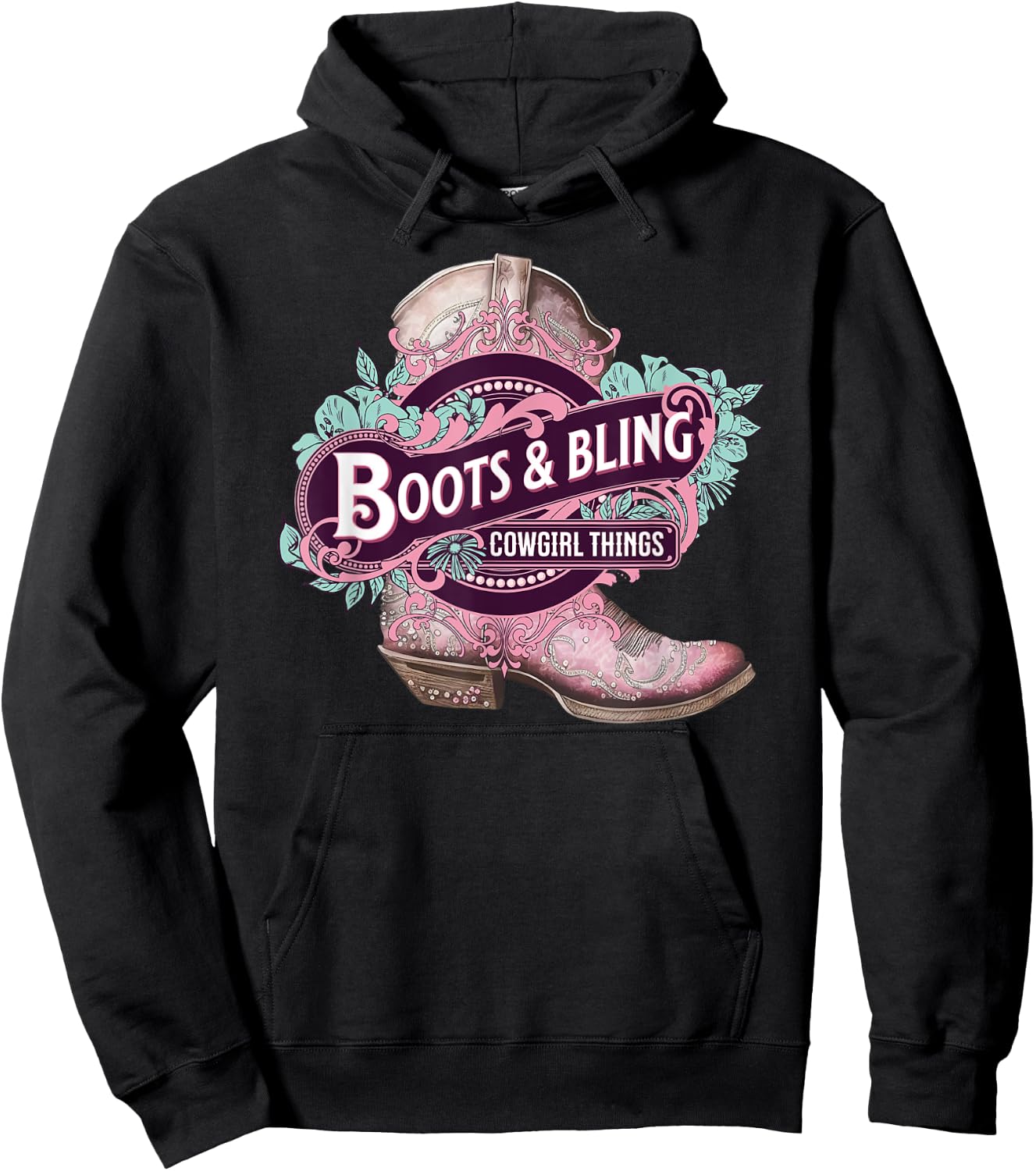 Boots and Bling Cowgirl Things Cute Western Country Rodeo Hoodie - Hoodie | Black
