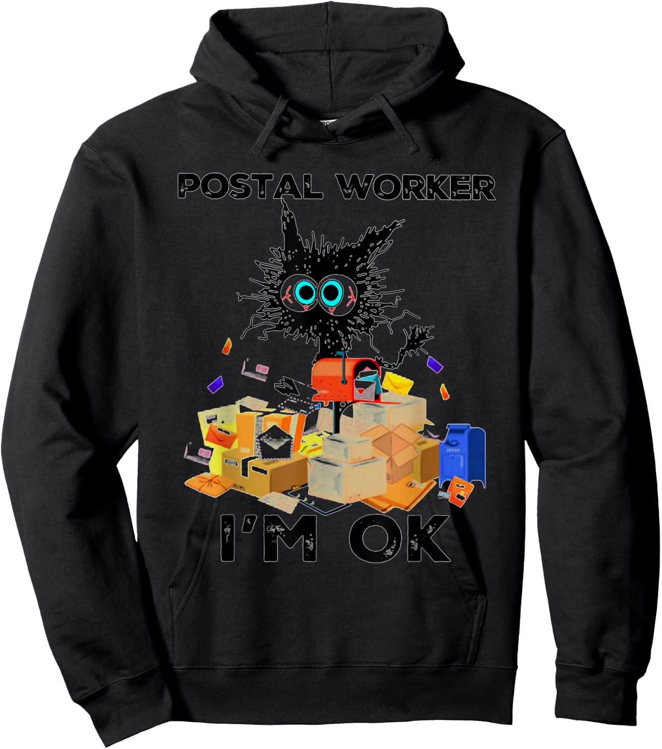 Postal Worker I'm Ok Funny Cat Hoodie - Hoodie | Black