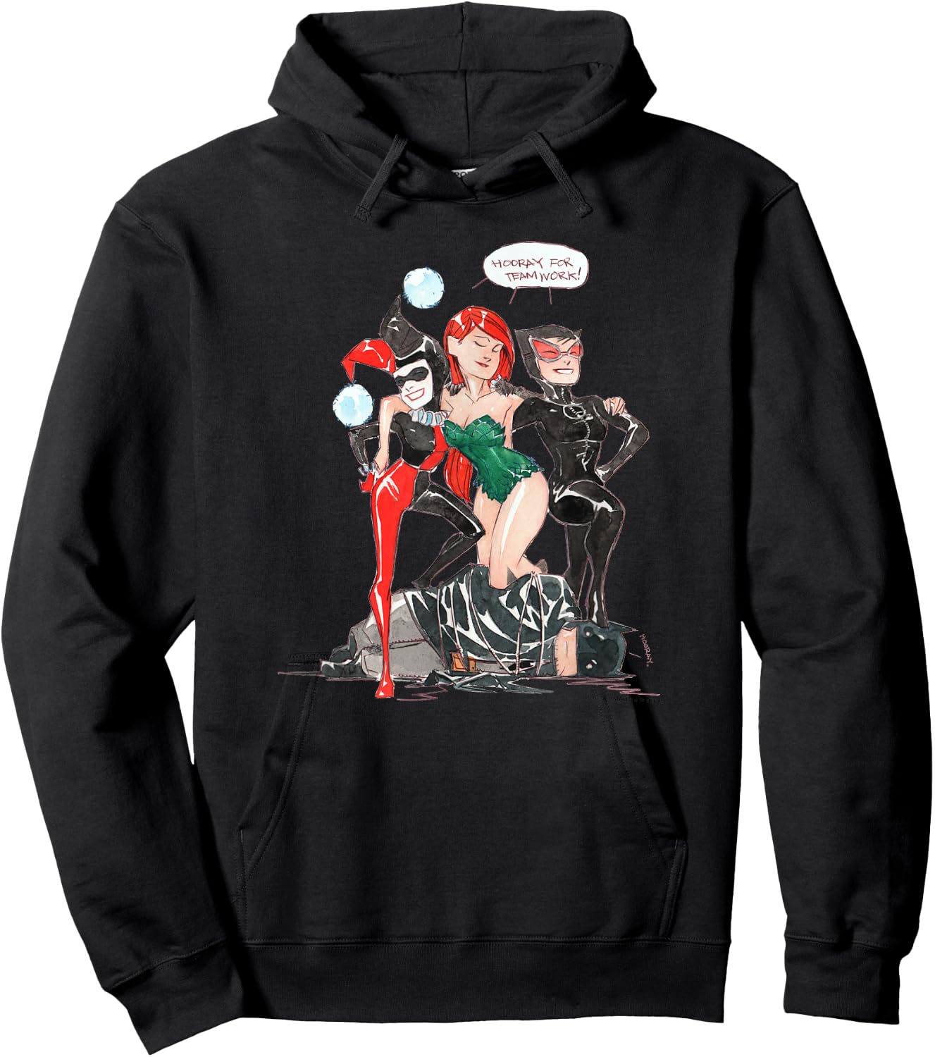 WB100 DC Comics Catwoman Poison Ivy Harley Quinn Team Up Hoodie - Hoodie | Black