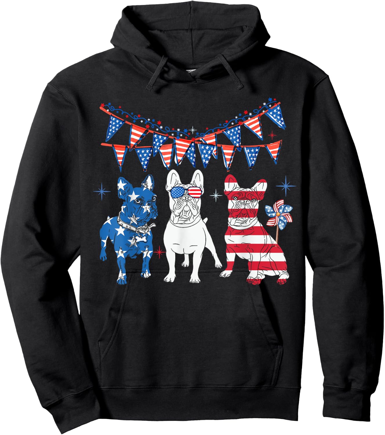 French bulldog 4th of july American Flag women Independence Hoodie - Hoodie | Black