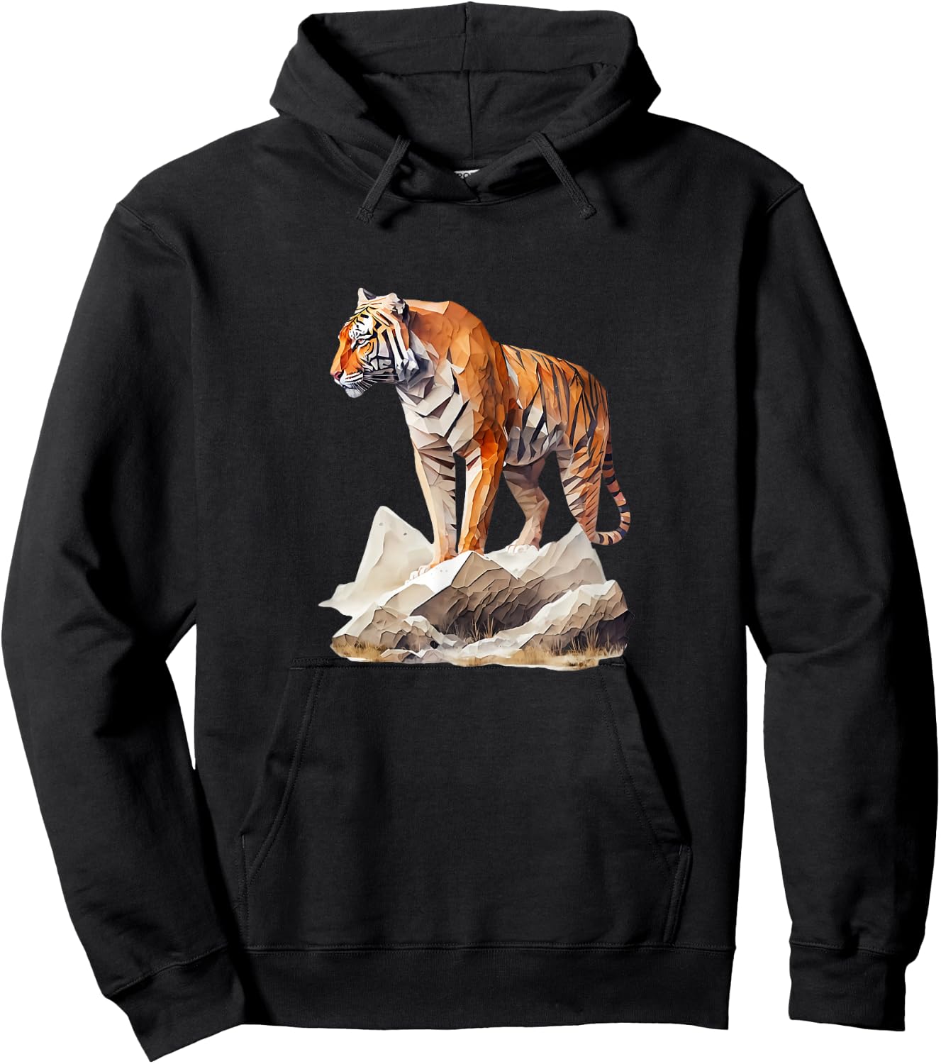Majestic Tiger on Rocks Polygon Poly Art Tiger Lovers Hoodie - Hoodie | Black