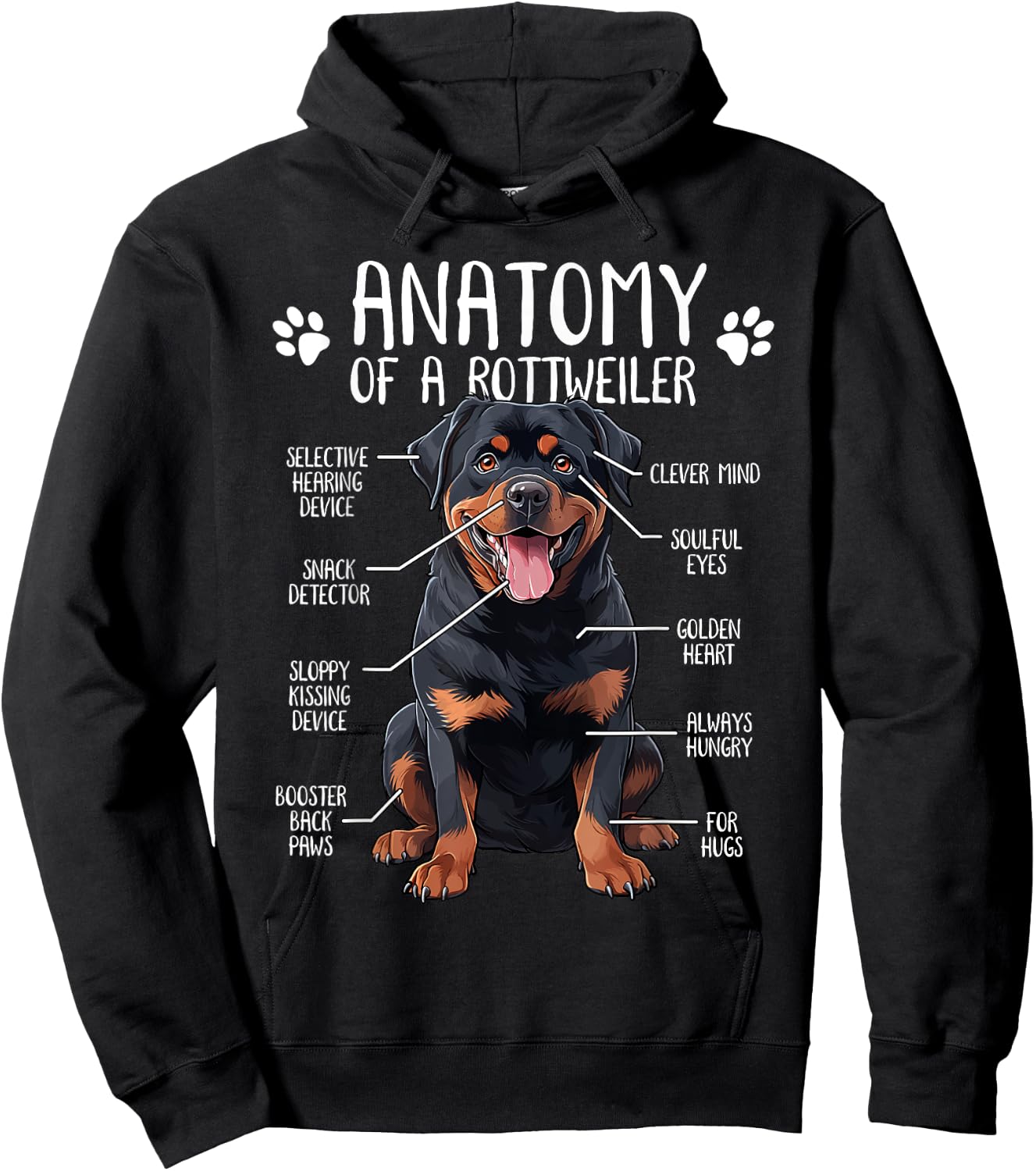 Funny Anatomy Rottweiler Dog Owner Rottie Dad Mom Pet Lover Men Women Kids Hoodie - Hoodie | Black