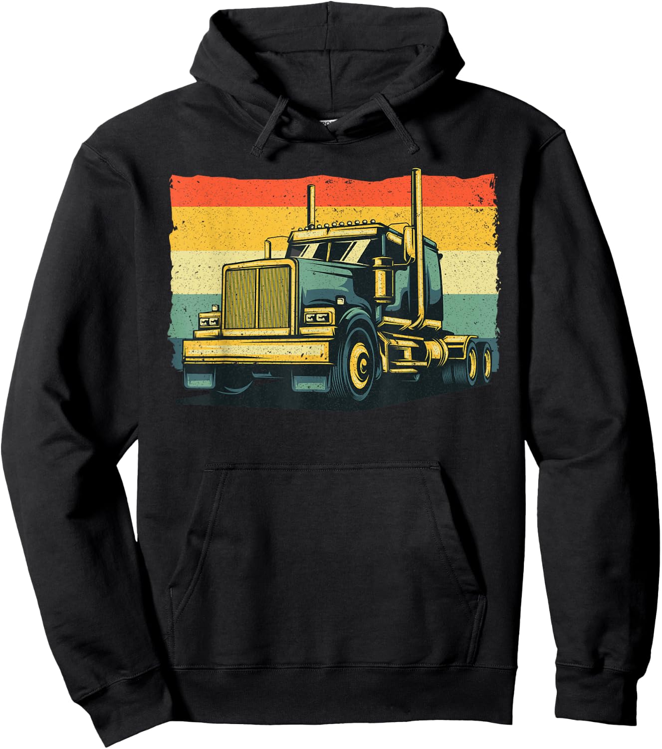 Vintage Trucker Art Women Kids Trucking Truck Lovers Hoodie - Hoodie | Black