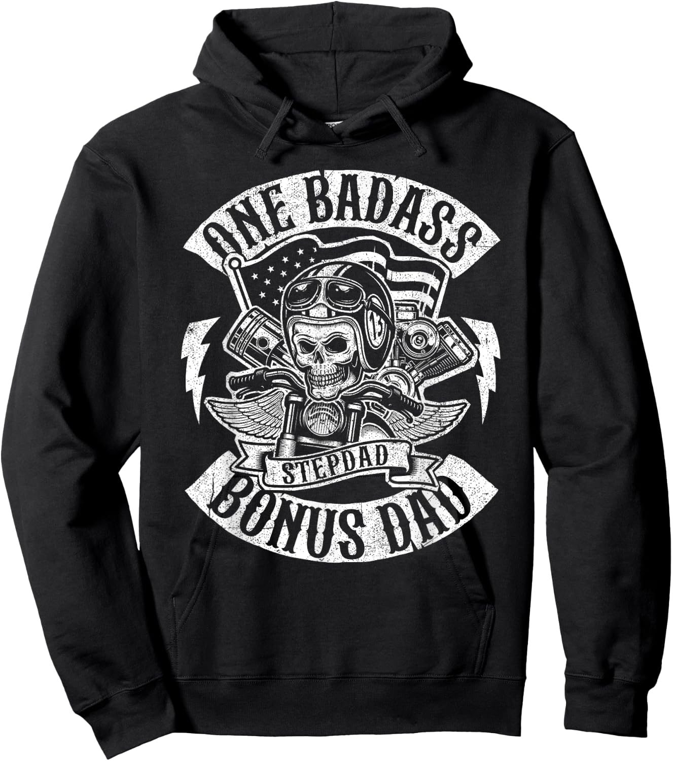 One Badass Bonus Stepdad Biker Step Dad Fathers Day Gift Hoodie - Hoodie | Black