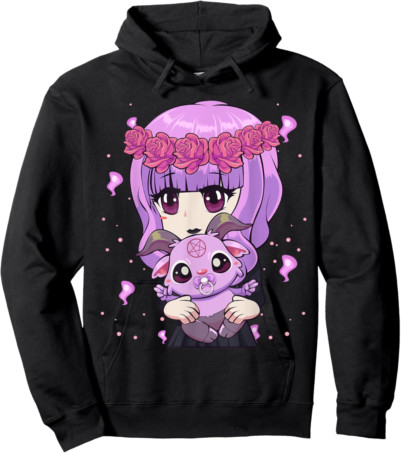 Anime Kawaii Pastel Goth Girl with Cute Baby Baphomet Hoodie - Hoodie | Black