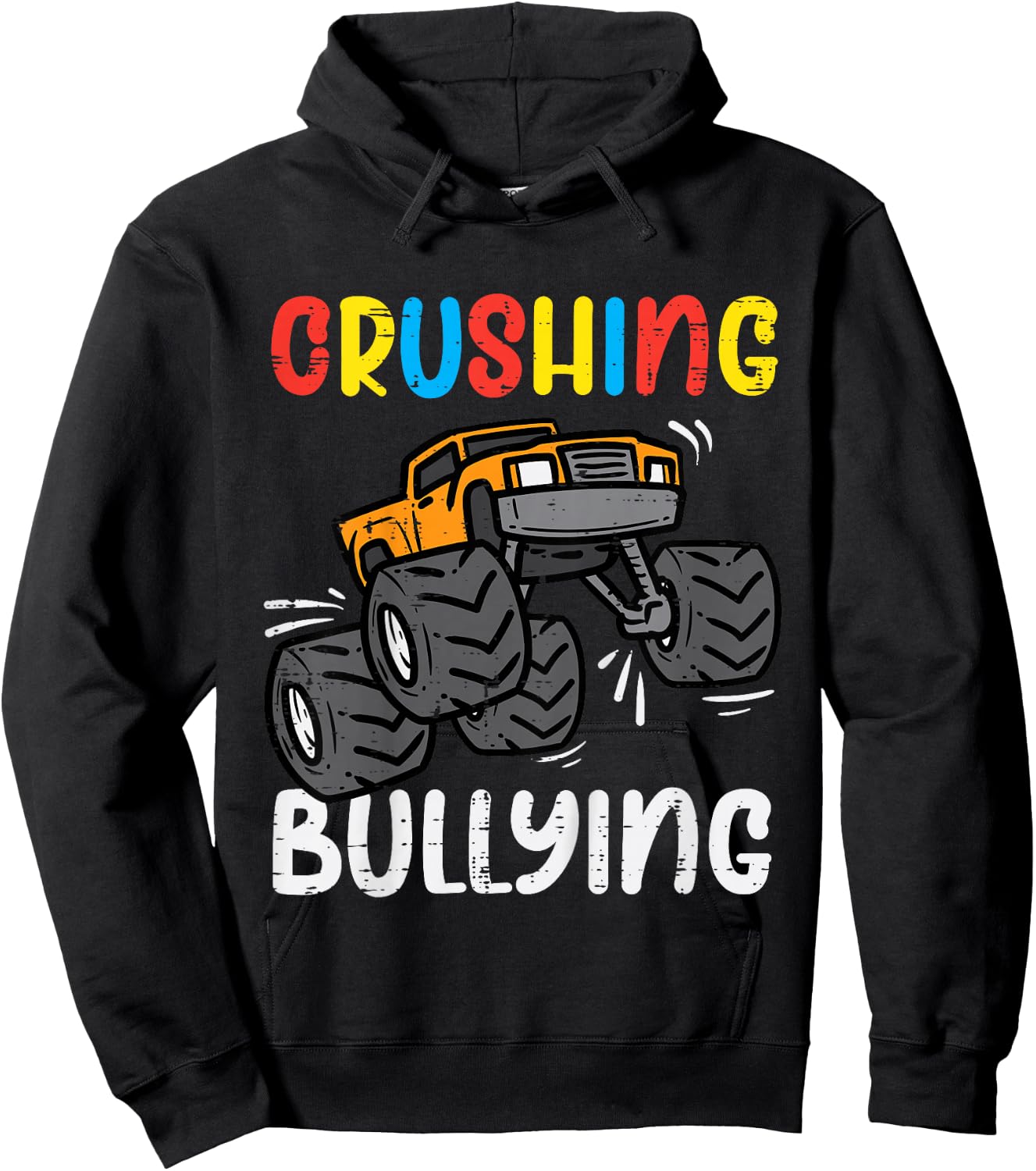 Kids Crushing Bullying Monster Truck Orange Unity Day Kids Boys Hoodie - Hoodie | Black
