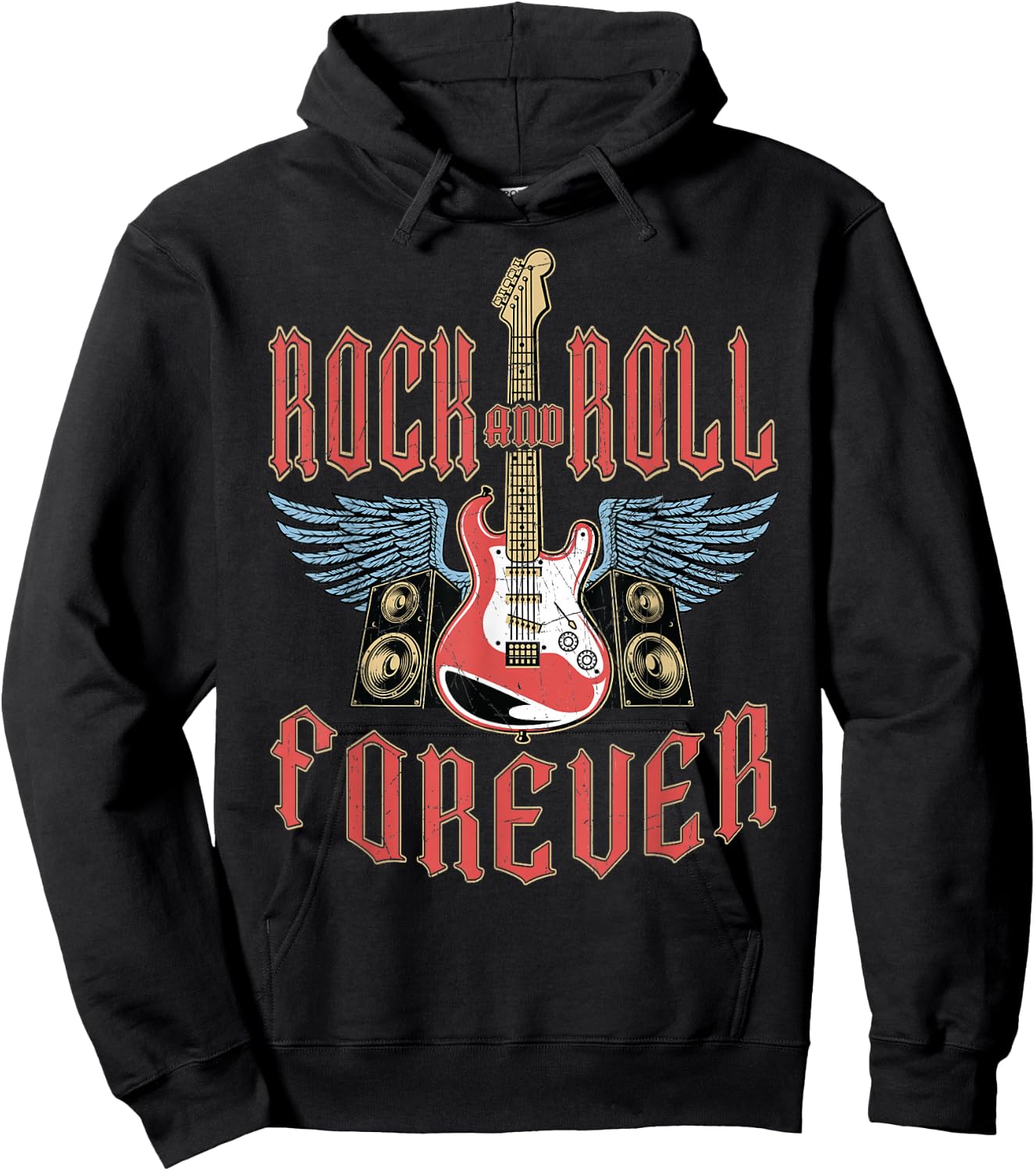Rock and Roll Guitar Vintage ROCK Music Hoodie - Hoodie | Black
