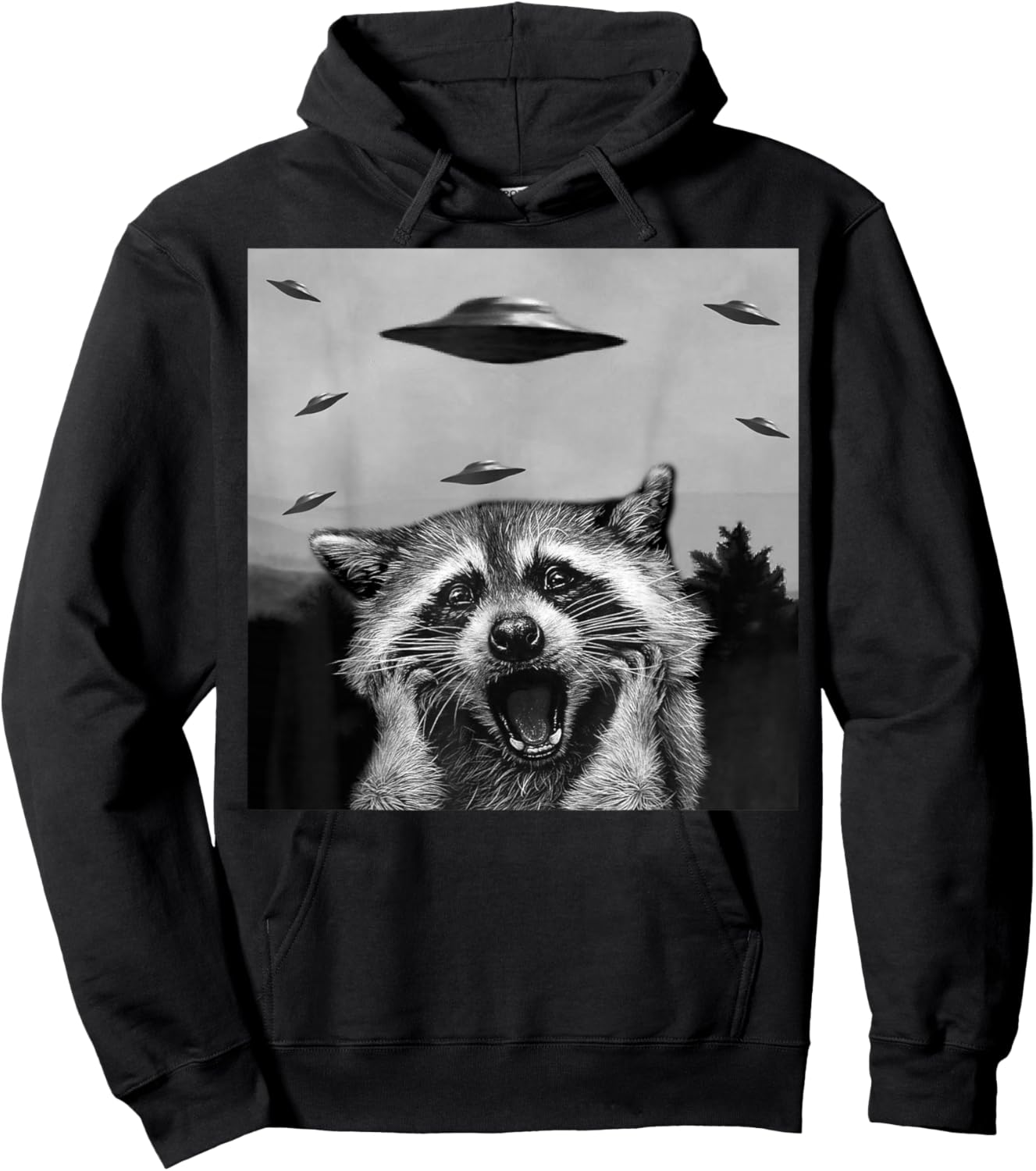 Alien UFO Funny Raccoon Stuffed Animal , Women, Kids Hoodie - Hoodie | Black