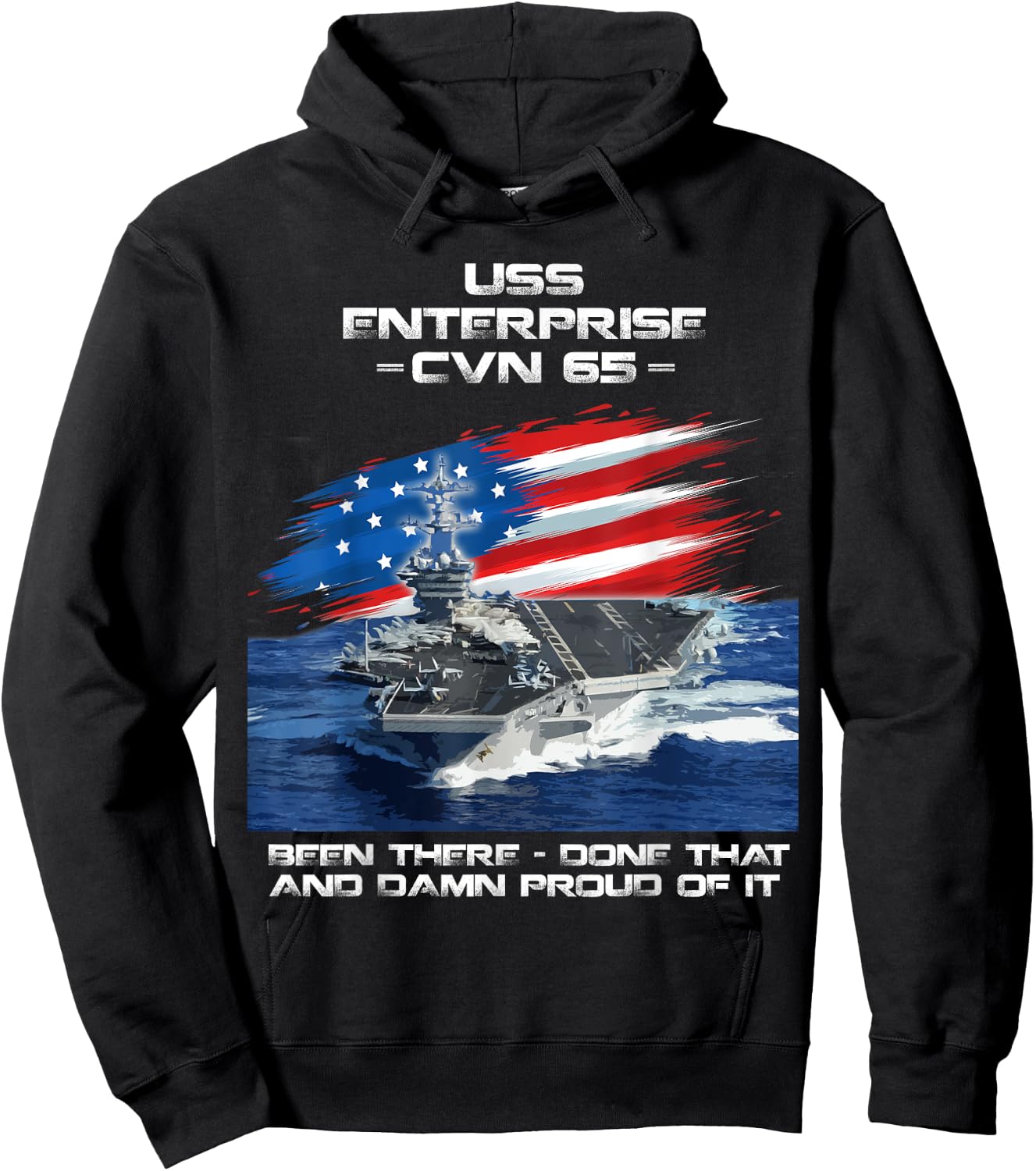 USS Enterprise CVN 65 Aircraft Carrier Veteran USA Flag Xmas Hoodie - Hoodie | Black