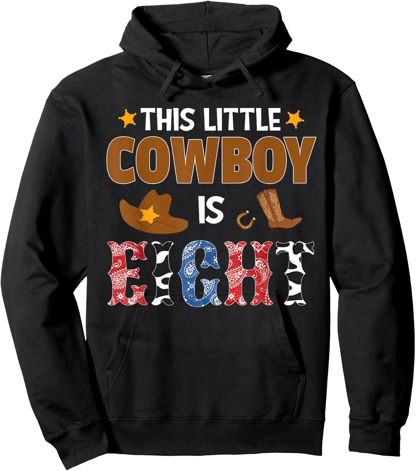 Eight Year Old Cowboy 8th Birthday Party Western Rodeo Theme Hoodie - Hoodie | Black