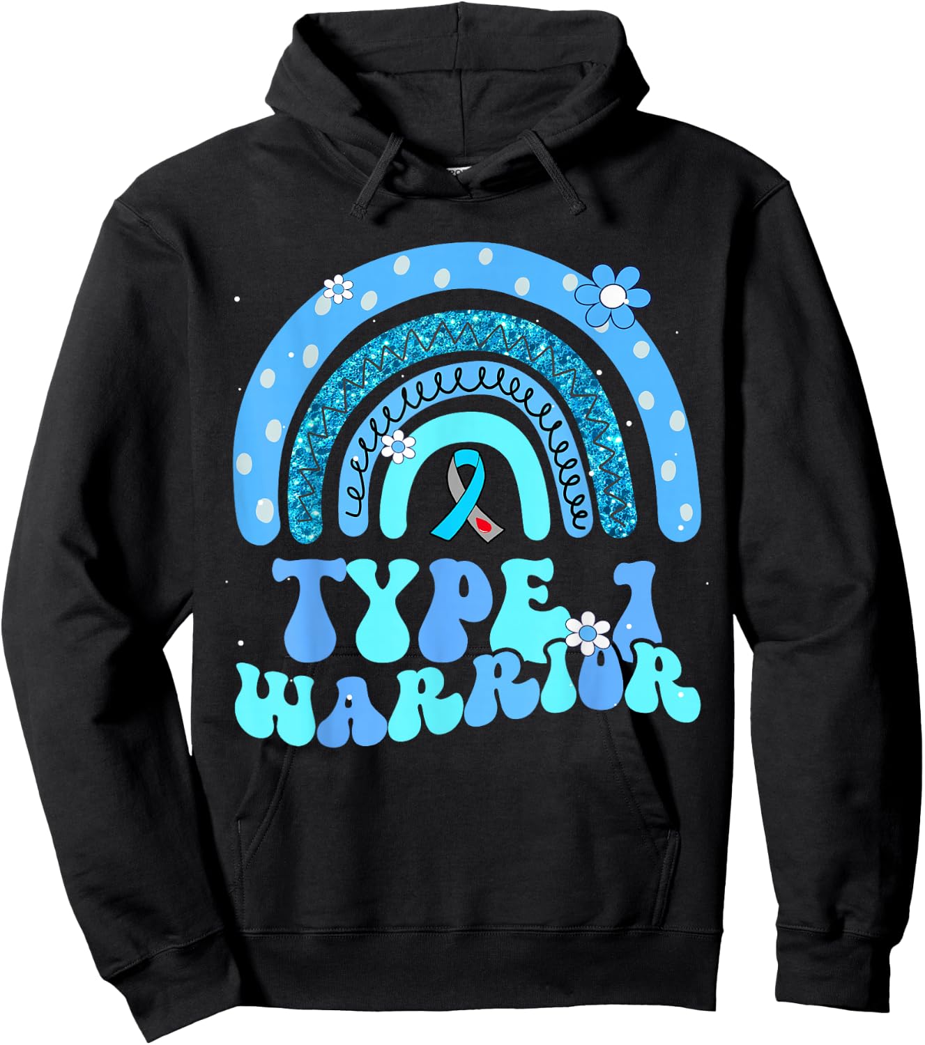 T1D Warrior Type 1 Diabetes Awareness Blue Ribbon Hoodie - Hoodie | Black