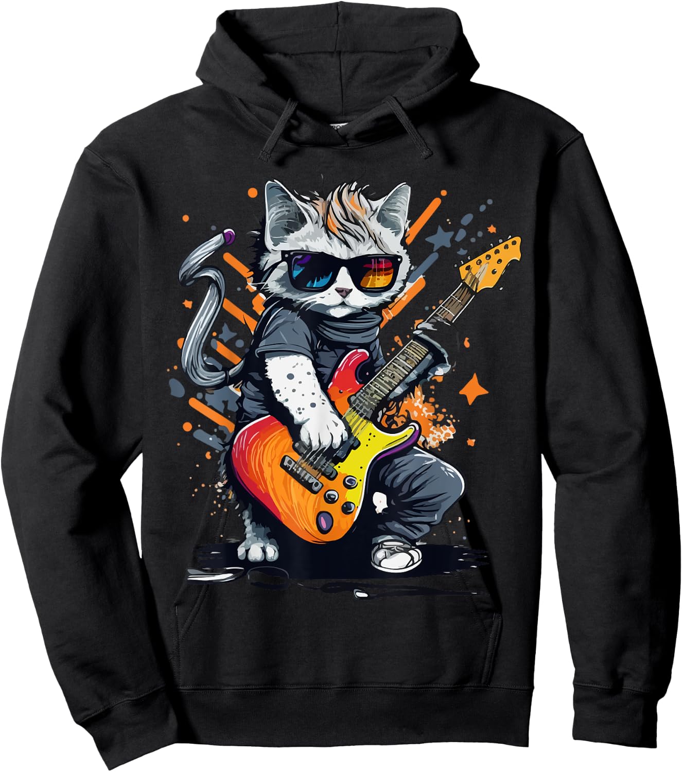 Cat Rock 'n Roll, Cat Rock, Rocking Cat, Cat Rock Bands Women Girls Kids Hoodie - Hoodie | Black