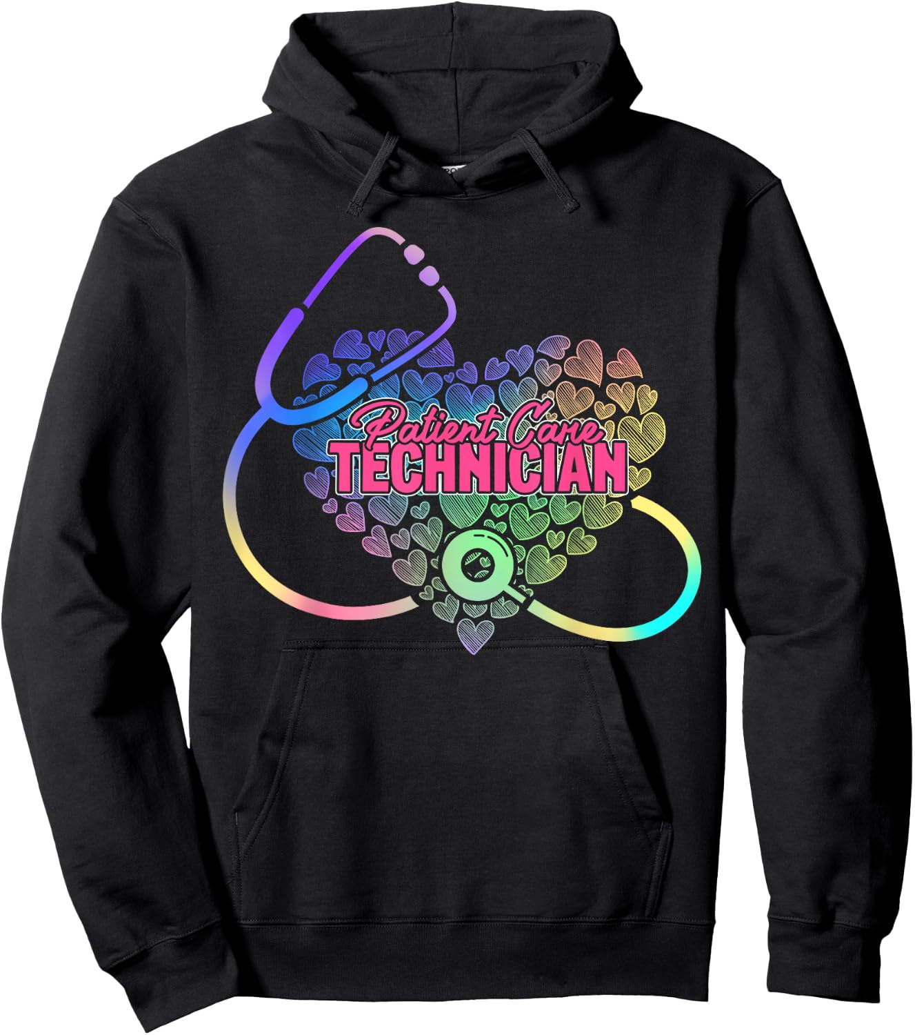 Patient Care Technician Heart Stethoscope Hoodie - Hoodie | Black