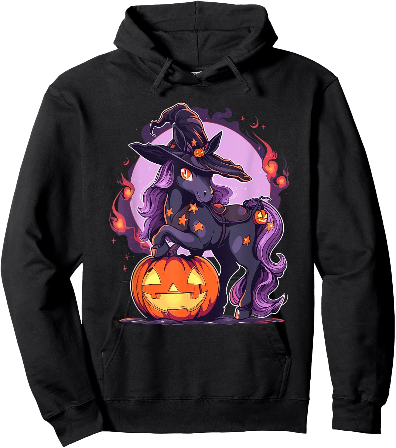 Halloween Horse Witch Hat Jack o Lantern Horse Rider Graphic Hoodie - Hoodie | Black