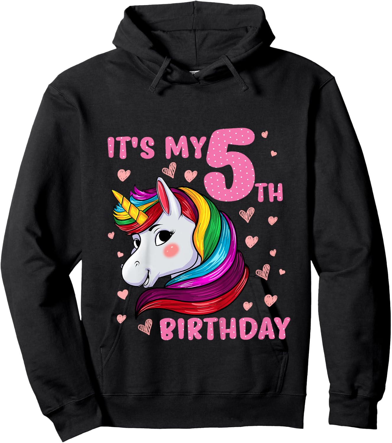 Unicorn Girl 5 Birthday Unicorn It's My 5th Birthday Hoodie - Hoodie | Black
