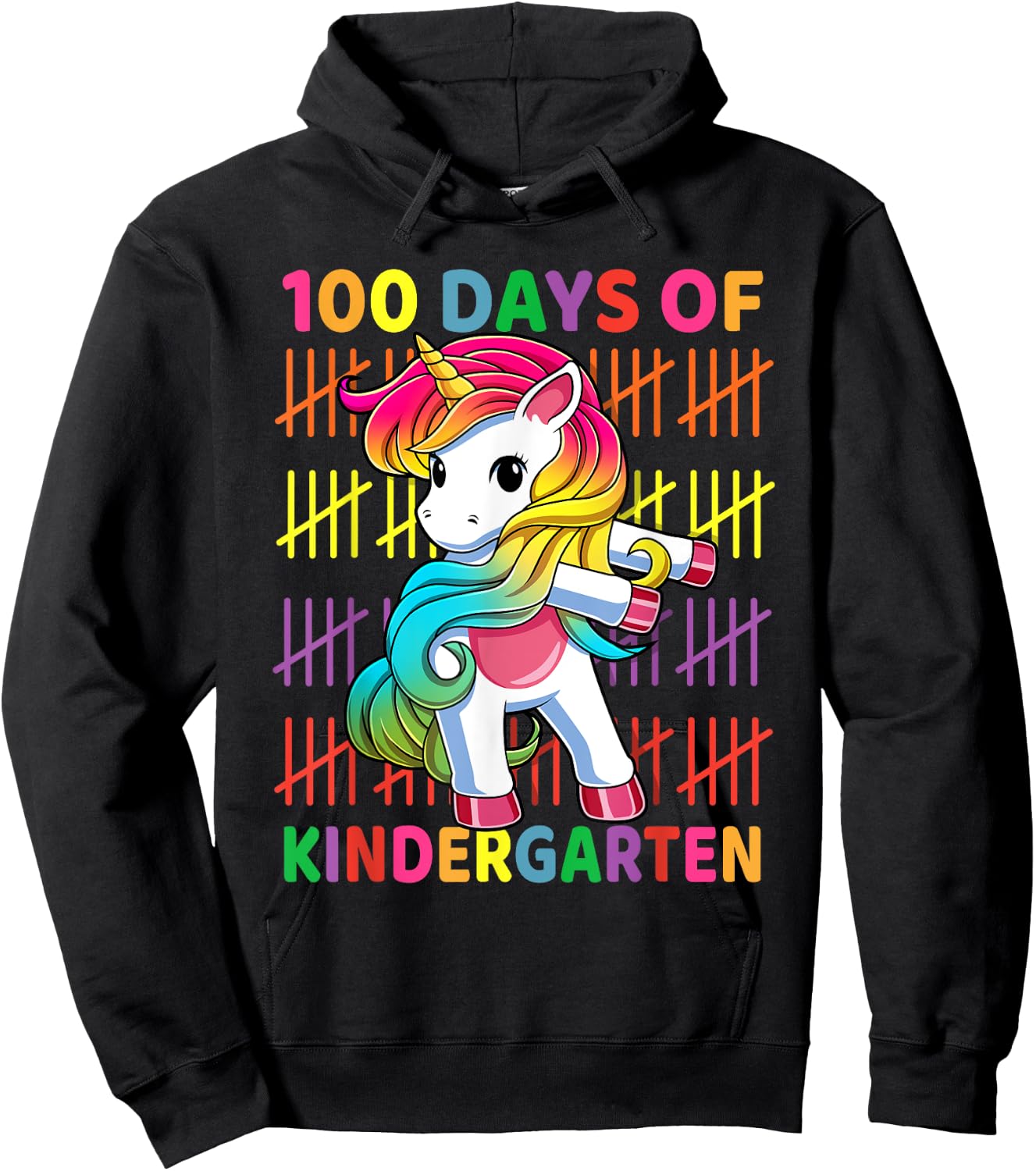 100 Days of Kindergarten School Unicorn Flossing Girls Kids Hoodie - Hoodie | Black