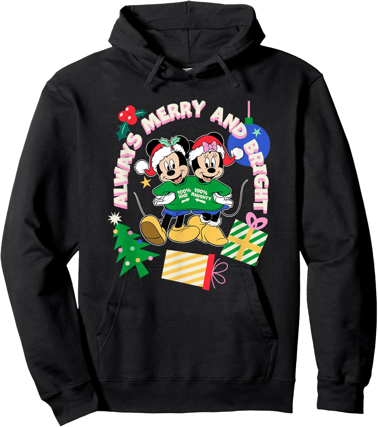 Disney Mickey & Minnie Christmas Always Merry & Bright Hoodie - Hoodie | Black
