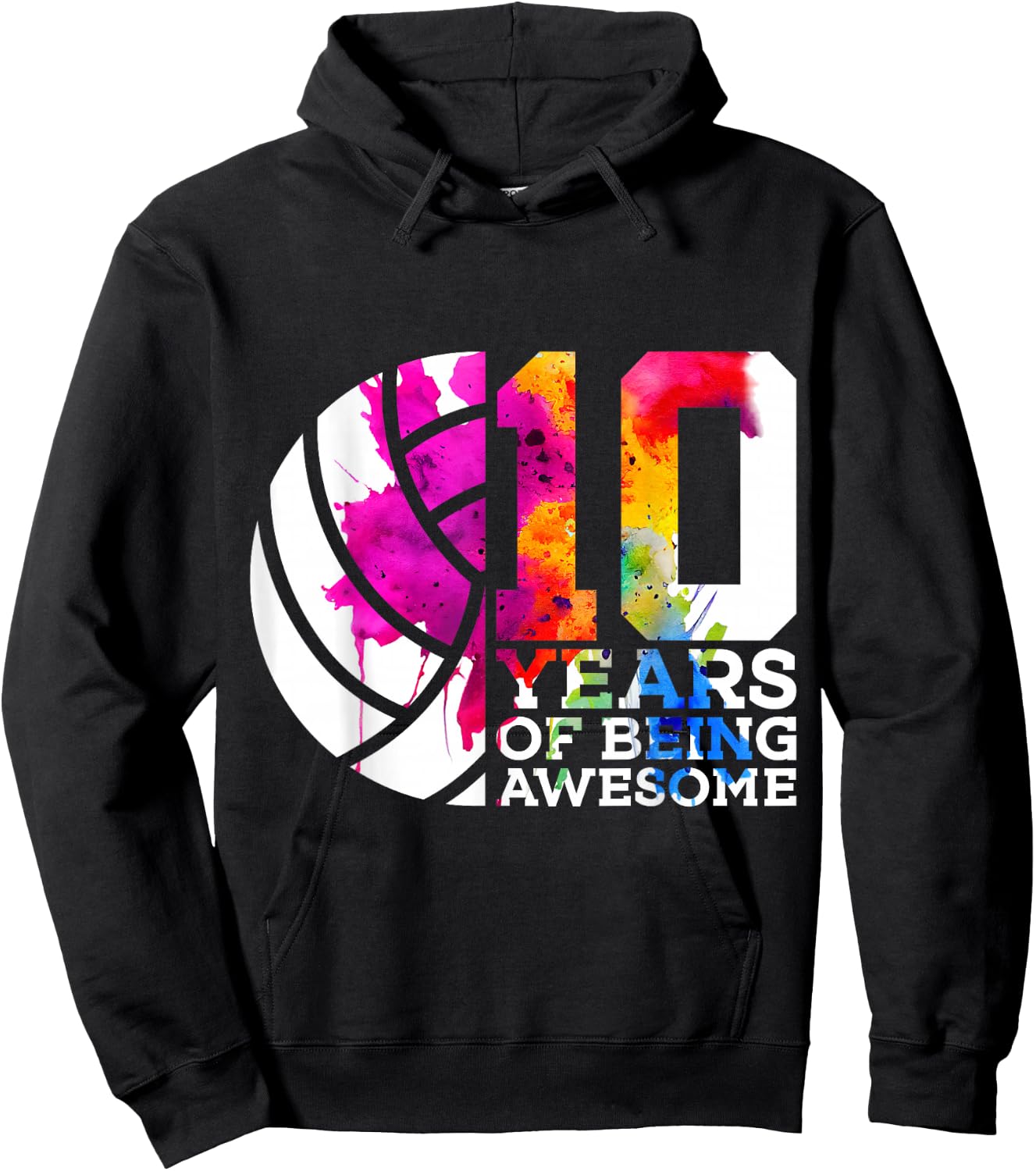 10 Years of Being Awesome Volleyball 10th Birthday Hoodie - Hoodie | Black
